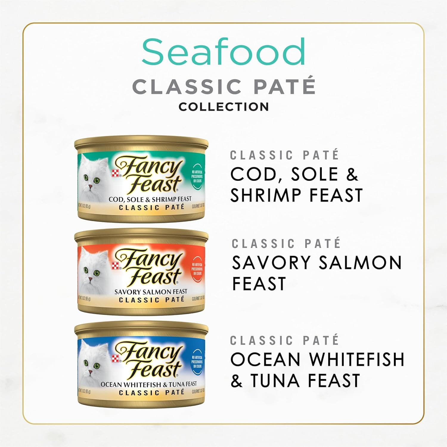 Purina Fancy Feast Seafood Classic Pate Collection Grain Free Wet Cat Food Variety Pack - (Pack of 30) 3 oz. Cans 3 Ounce (Pack of 30) Other - Image 2