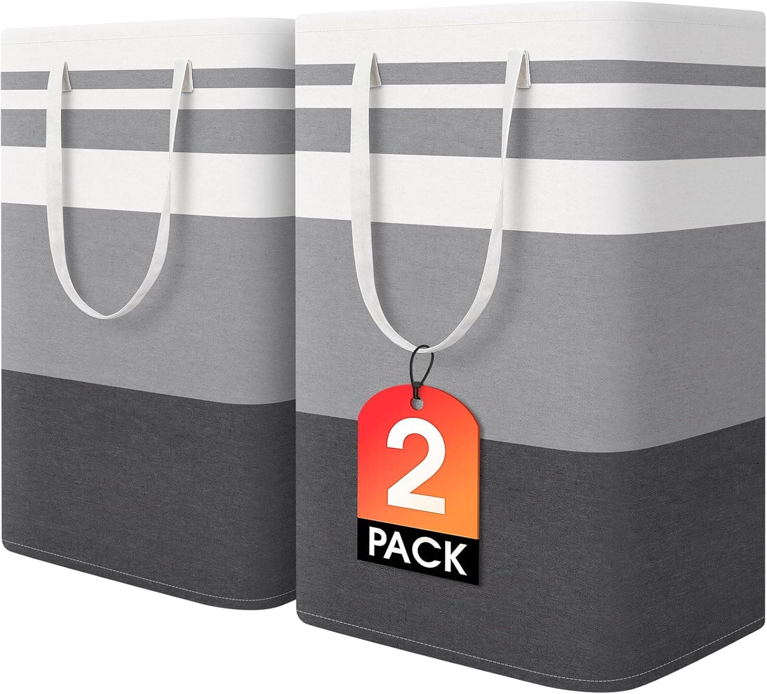 HomeHacks 2 Pack Large Laundry Baskets, Waterproof, Freestanding Laundry Hampers, Collapsible Clothes Hamper with Reinforced Handles in Laundry Room, College Dorm, Bathroom, Bedroom (Grey, 75Lx2) 75L Grey - Image 2