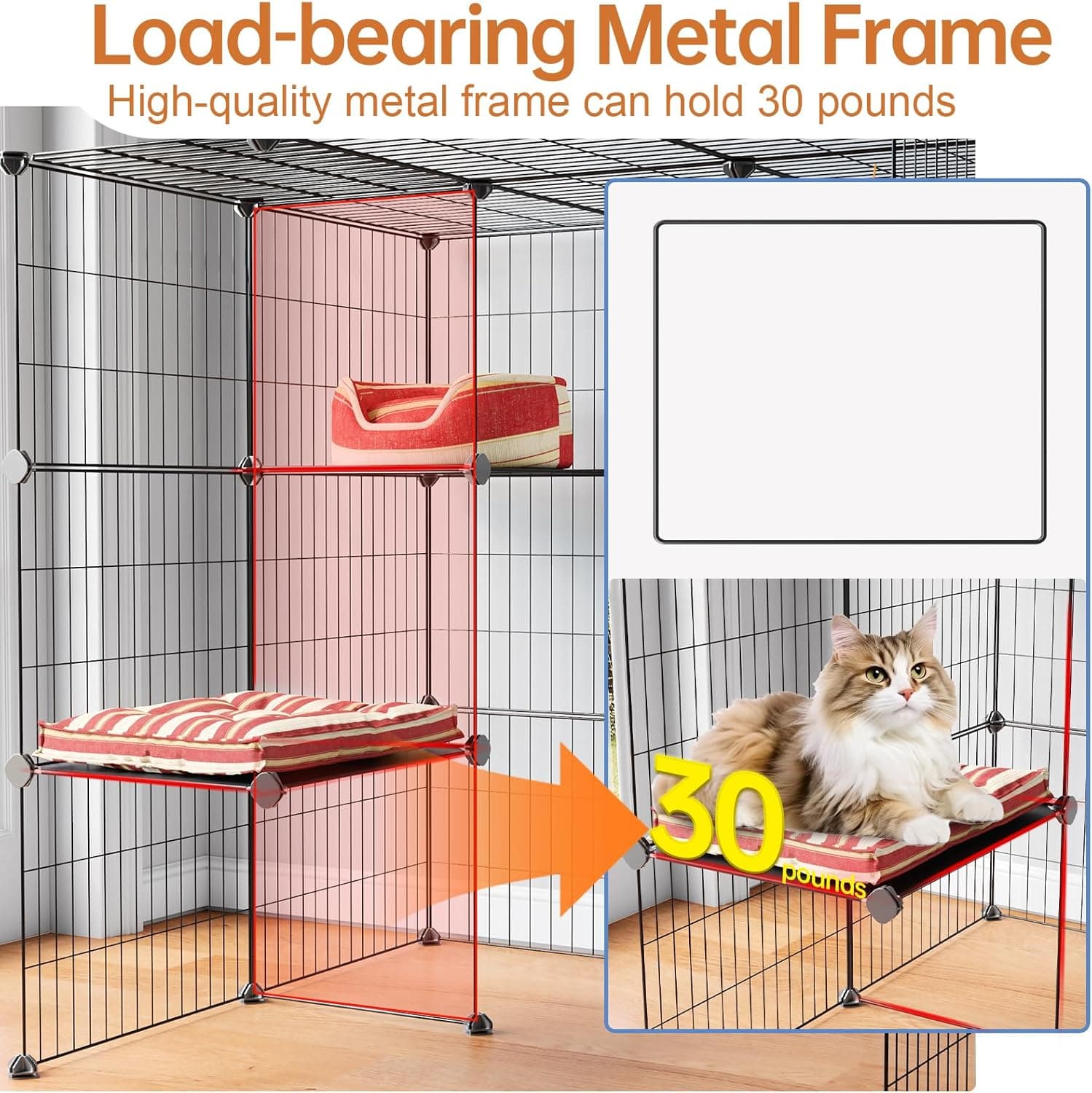 Oneluck 3-Tier Cat Cages Indoor Enclosure DIY Cat Playpen Catio Detachable Metal Wire Kennels Cats Crate Large Extra Exercise Place Ideal for 1 Cat,35.4 Inches - Image 4