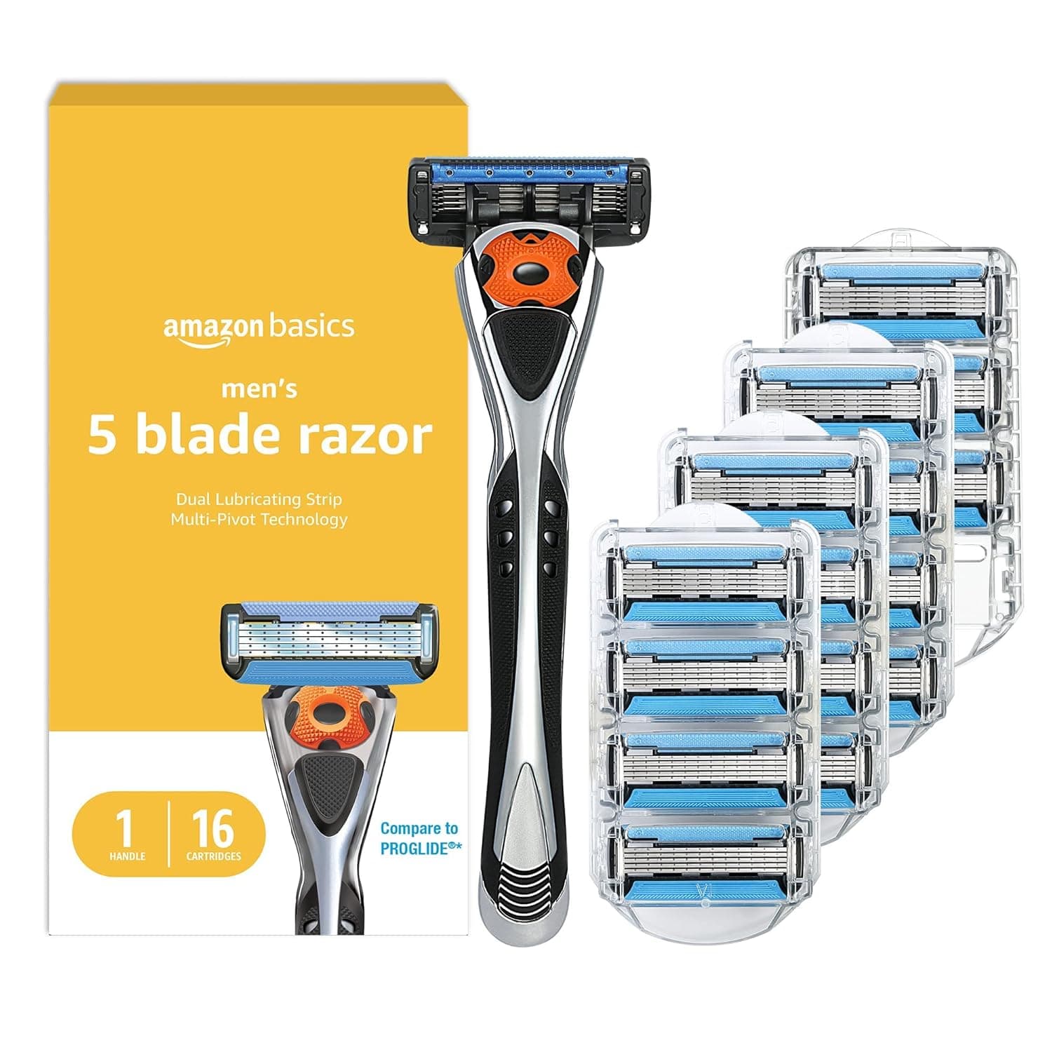 Amazon Basics 5-Blade MotionSphere Men's Razor with Dual Lubrication and Precision Trimmer, 17 Piece Set, 1 Handle & 16 Cartridges, Black 1 Count (Pack of 1) - Image 2