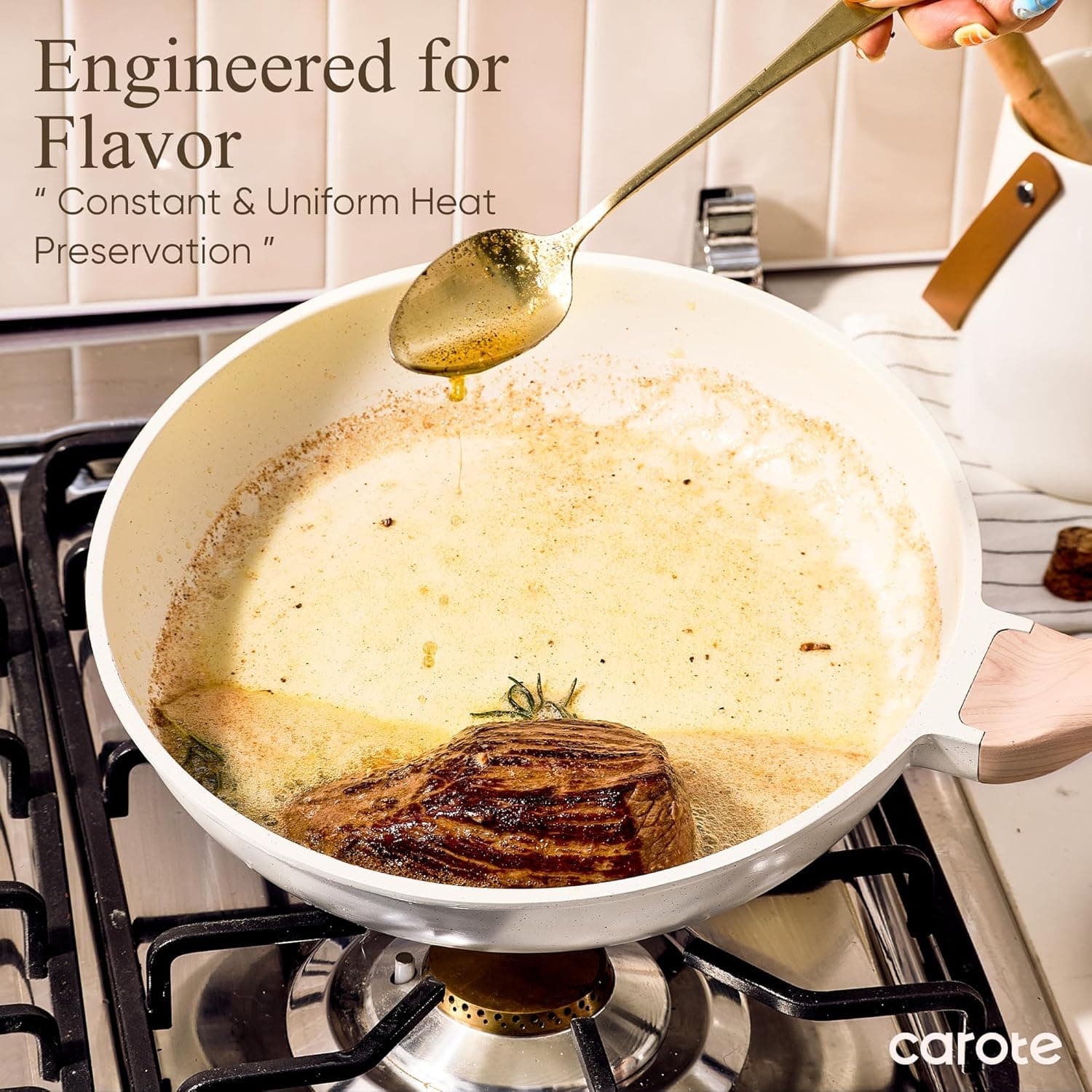 CAROTE 14 Pcs Pots and Pans Set Nonstick,Cookware Set Kitchen Cooking Set with Utensil and Pan Protectors Cream White 14 Piece - Image 8