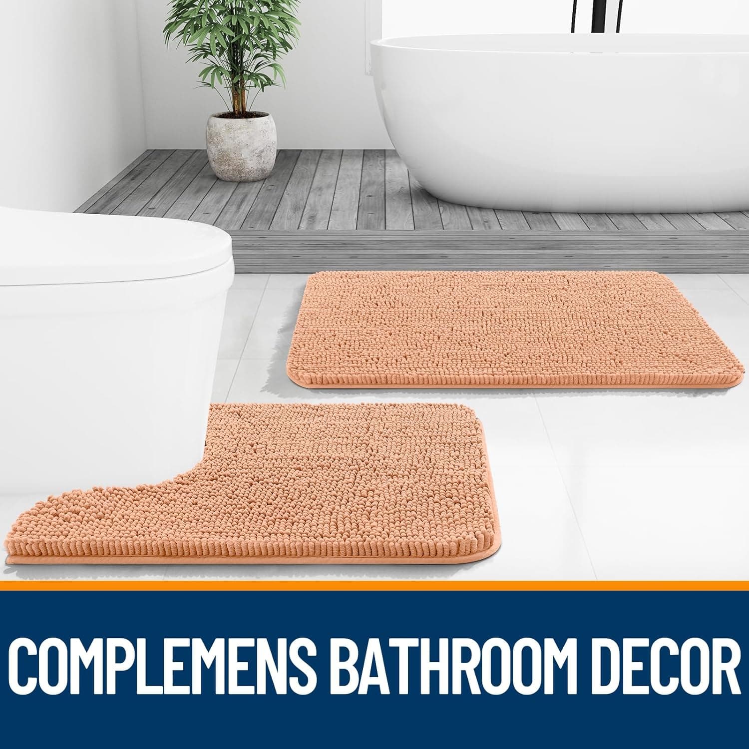 OLANLY Bathroom Rugs 30x20, Extra Soft Absorbent Chenille Bath Rugs, Rubber Backing Quick Dry, Machine Washable Bath Mats for Bathroom Floor, Tub and Shower, Home Decor Accessories, Peach 30" x 20" Peach - Image 8