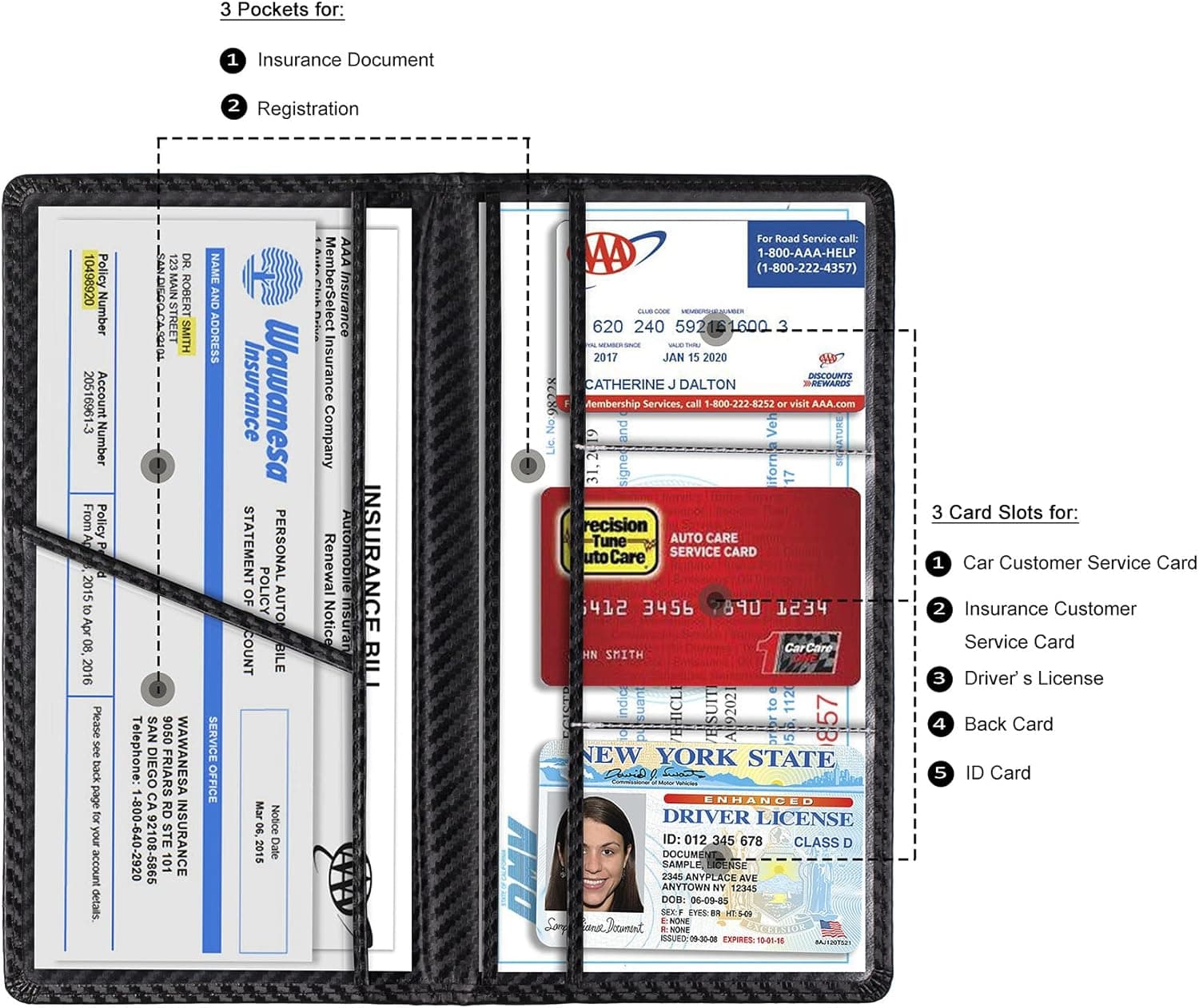 TOURSUIT Soporte para Registro de Auto y Tarjeta de Seguro, Organizador de Documentos de Licencia de Vehículo para el Compartimento de la Guantería, Accesorios de Interior para Autos para Mujeres, Hombres y Adolescentes (Fibra de Carbono Negra) - Image 2