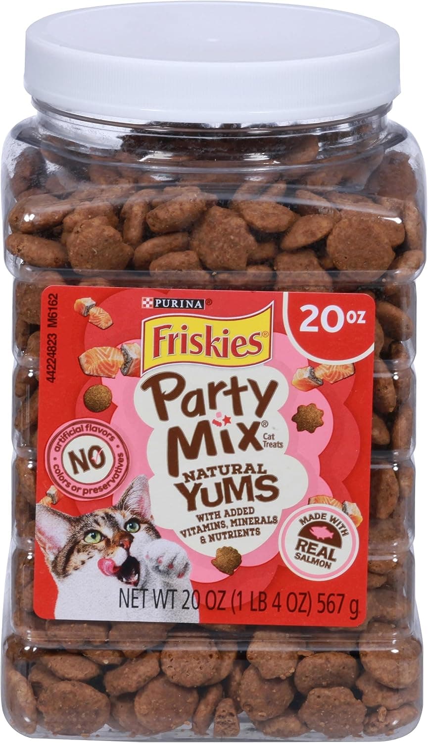 Purina Friskies Natural Cat Treats Party Mix Natural Yums With Real Salmon and Added Vitamins, Minerals and Nutrients - 20 Oz. Canister 1.25 Pound (Pack of 1) - Image 2
