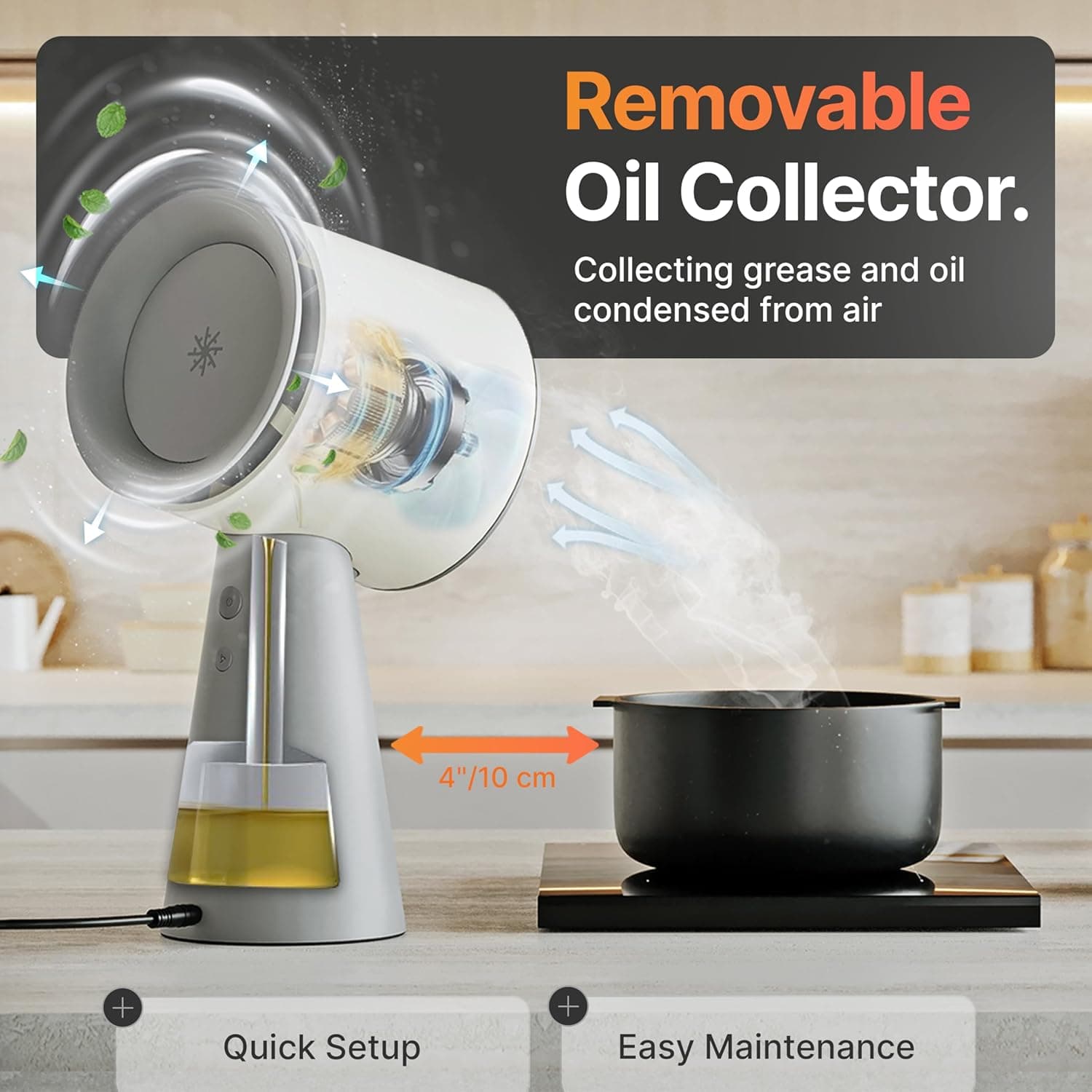 TUCO Portable Range Hood, Countertop Kitchen Exhaust Fan with 3 Speeds, 5-Layer Filter, Powerful Smoke Removal, Low Noise, Oil Cup, Air Purifier for Apartments, Dorms & Indoor BBQ Smokeless – Grey - Image 8