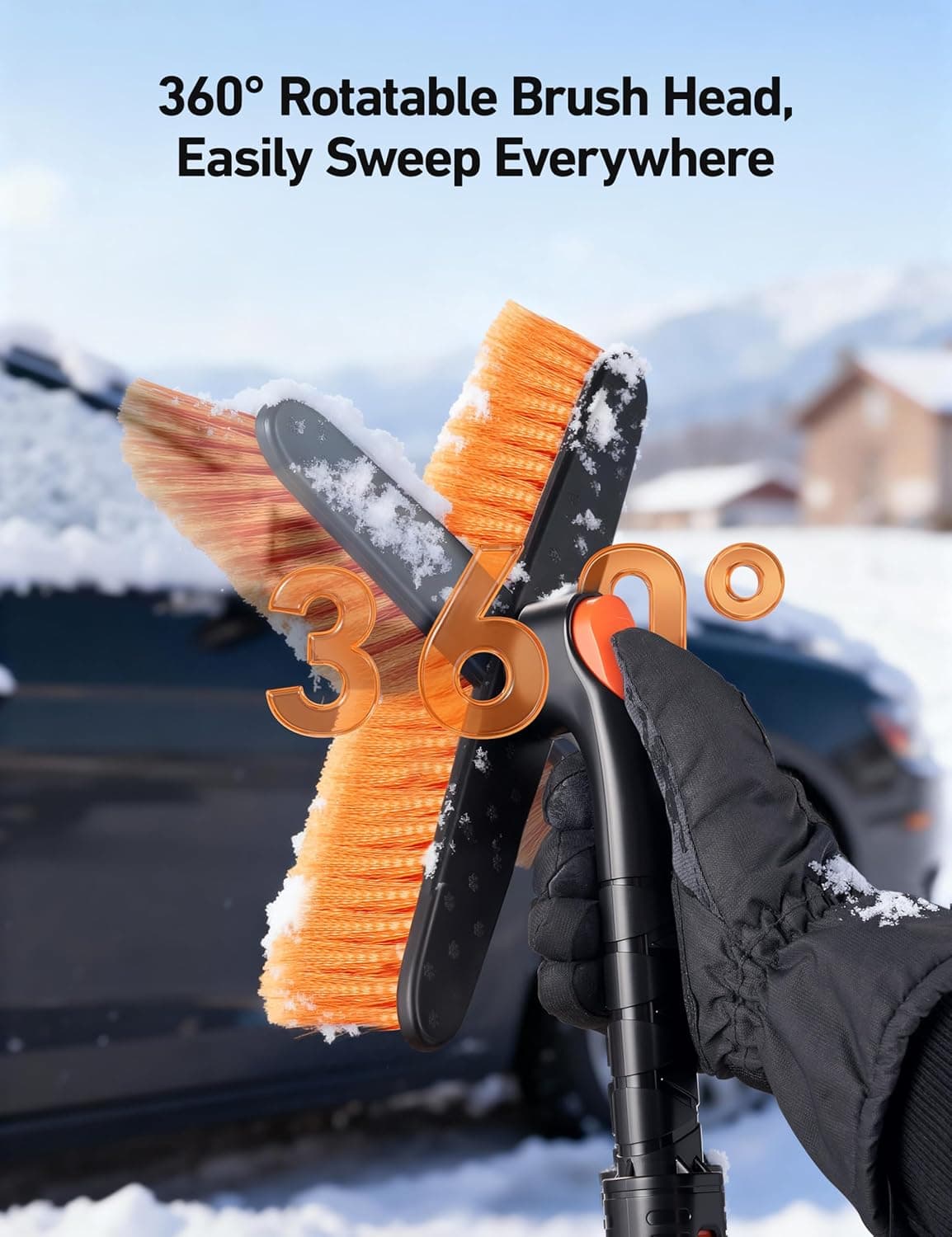 AstroAI 47.2" Ice Scrapers for Car Windshieldand Extendable Snow Brush with Foam Grip and 360° Pivoting Brush Head for Christmas Car Auto Truck SUV(Orange) Orange Medium - Image 4