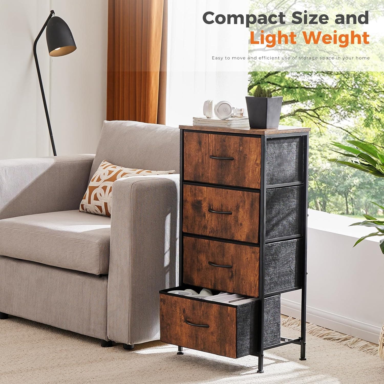 Sweetcrispy 4 Drawer Dresser, Fabric Storage Tower Organizer with Sturdy Steel Frame and Wood Top, Easy Pull Handles, for Bedroom, Closet, Entryway, Hallway, Brown Brown 17.7"D x 11.8"W x 37"H (4 Drawers) - Image 8