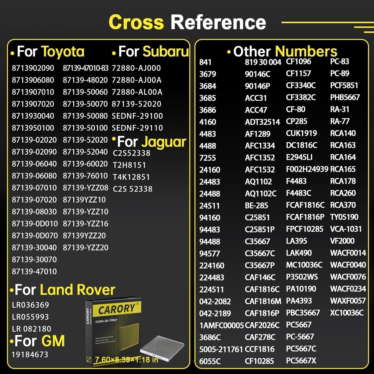 Filtro de Aire de Cabina CARORY con Carbón Activado para Toyota Camry, Corolla, RAV4, Highlander, Lexus RX350, NX300, GX460, Subaru Leg - Image 4