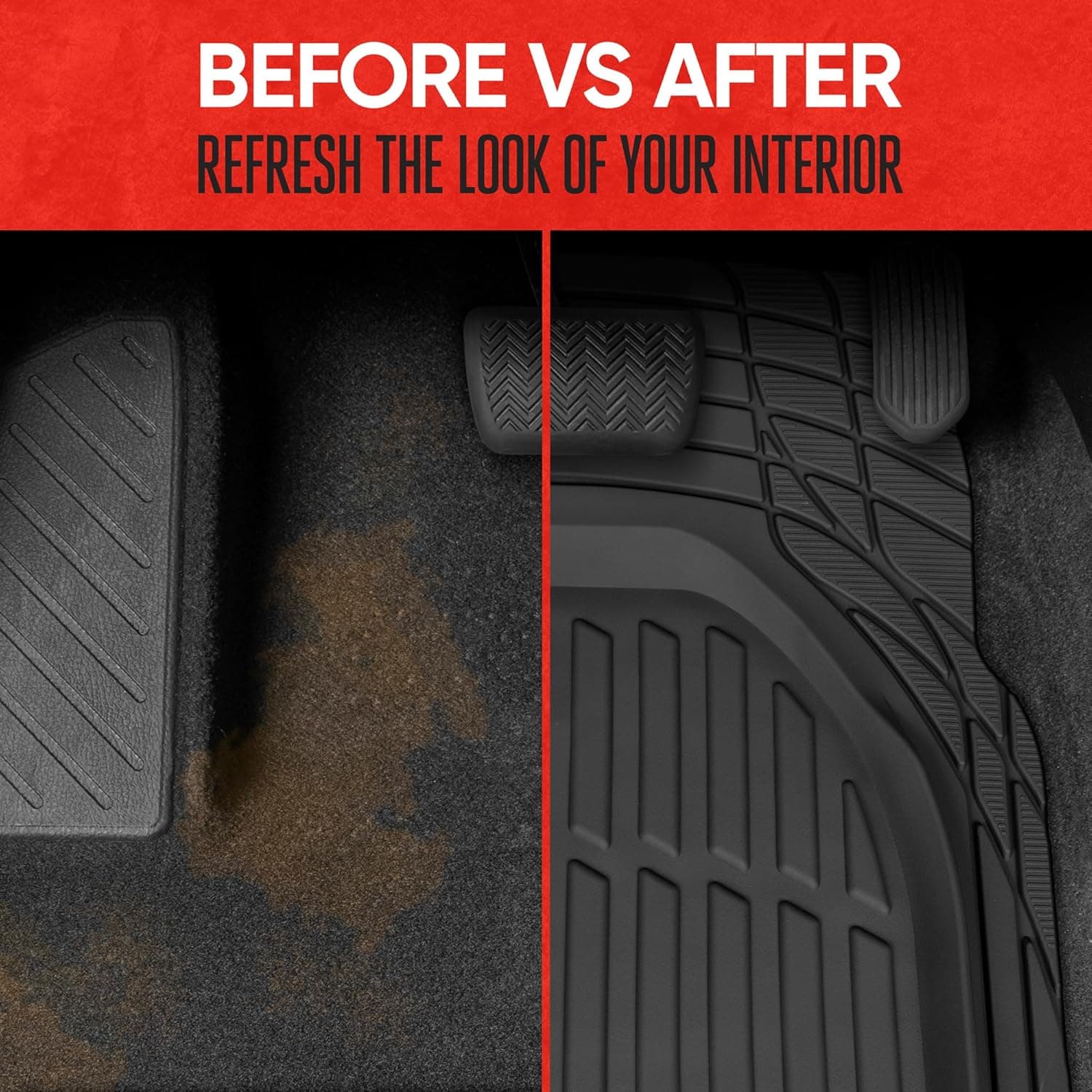 Alfombrillas Motor Trend FlexTough para Autos, Alfombrillas de Profundidad Negra para Todo Clima, Alfombrillas Automotrices Impermeables Recortables para Autos, Camiones y SUV, Juego Completo de Accesorios Universales en Negro - Image 6
