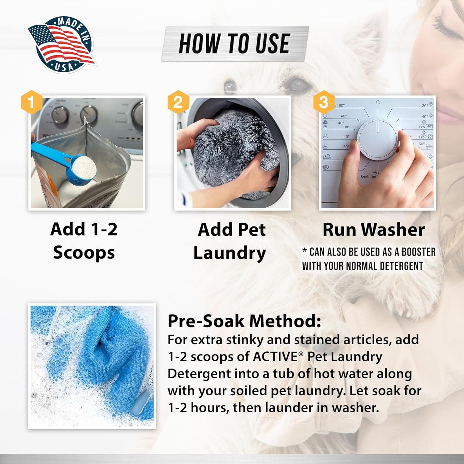 Detergente para Lavandería de Mascotas Eliminador de Olores - Detergente en Polvo a Base de Enzimas ACTIVAS para Camas de Perros, Orina de Gato, Amigable con Lavadoras HE, Desodorante Enzimático Natural, Eliminador de Manchas de Orina, Olor, Saliva de Perro - 64 Cargas - Image 7