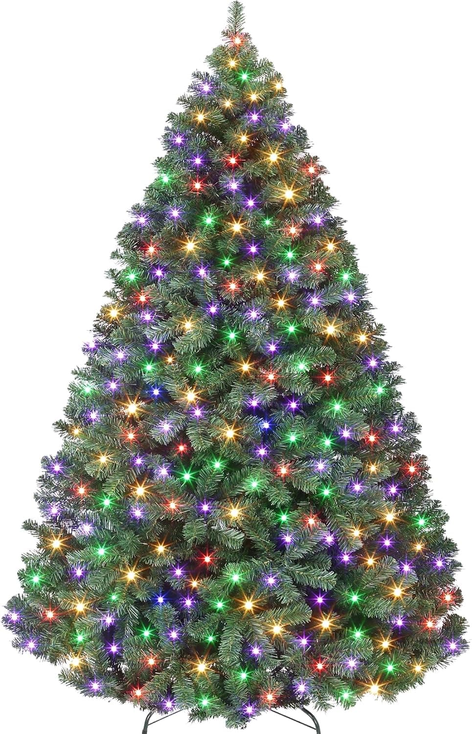 7.5ft Prelit Christmas Tree - Fluffy Fraser Fir with 600 Multicolor Lights & 9 Modes, Hinged Branches & 1300 Tips, Artificial Christmas Tree Includes Stand with Foot Switch for Holiday Home Decor Forest Green With Multicolor Light 7ft 6in - Image 2
