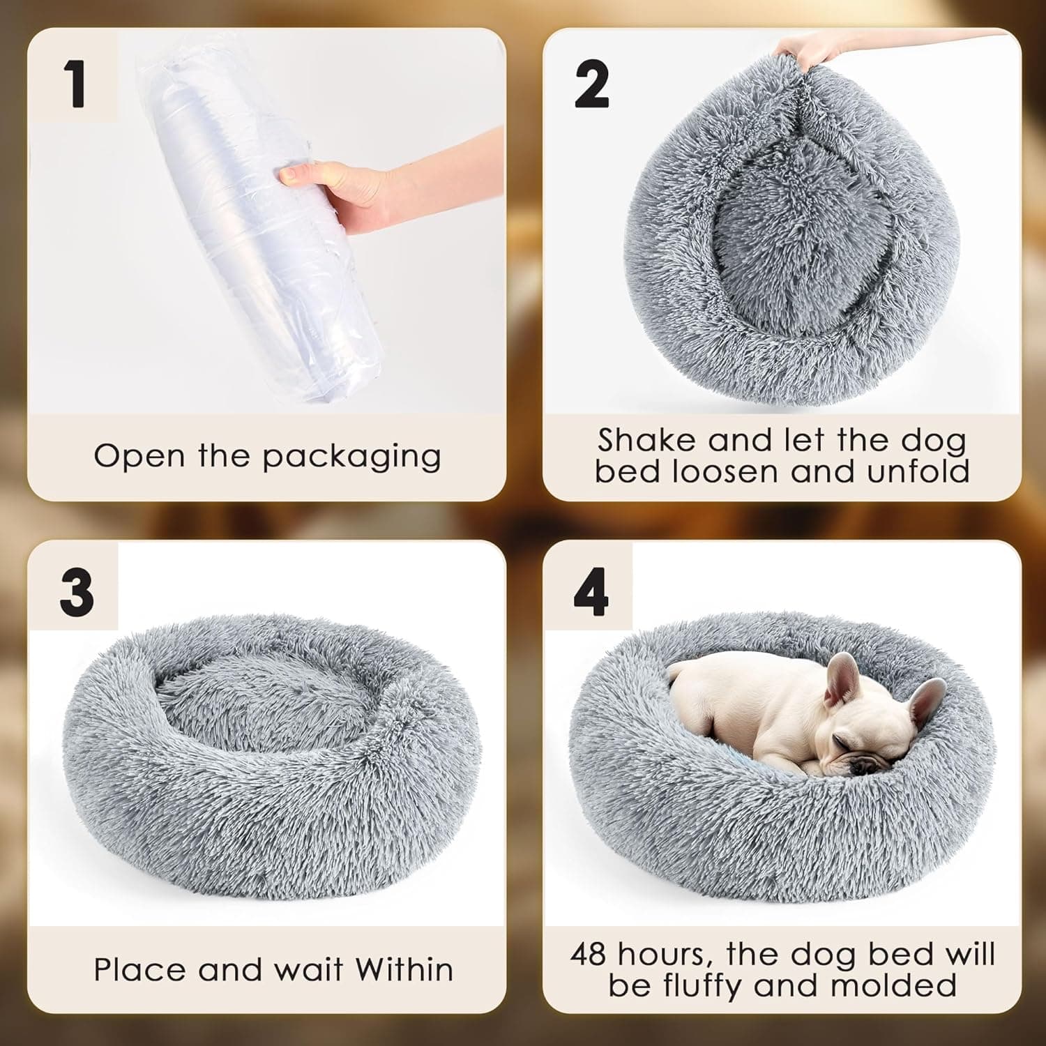 Hoewina Dog & Cat Bed for Indoor Cats, 20in Calming Donut Bed for Puppy and Kitten, Washable Round Fluffy Pet Bed for Small Medium Dogs and Cats (Light Grey) 20.0"L x 20.0"W x 8.0"Th Light Grey - Image 8
