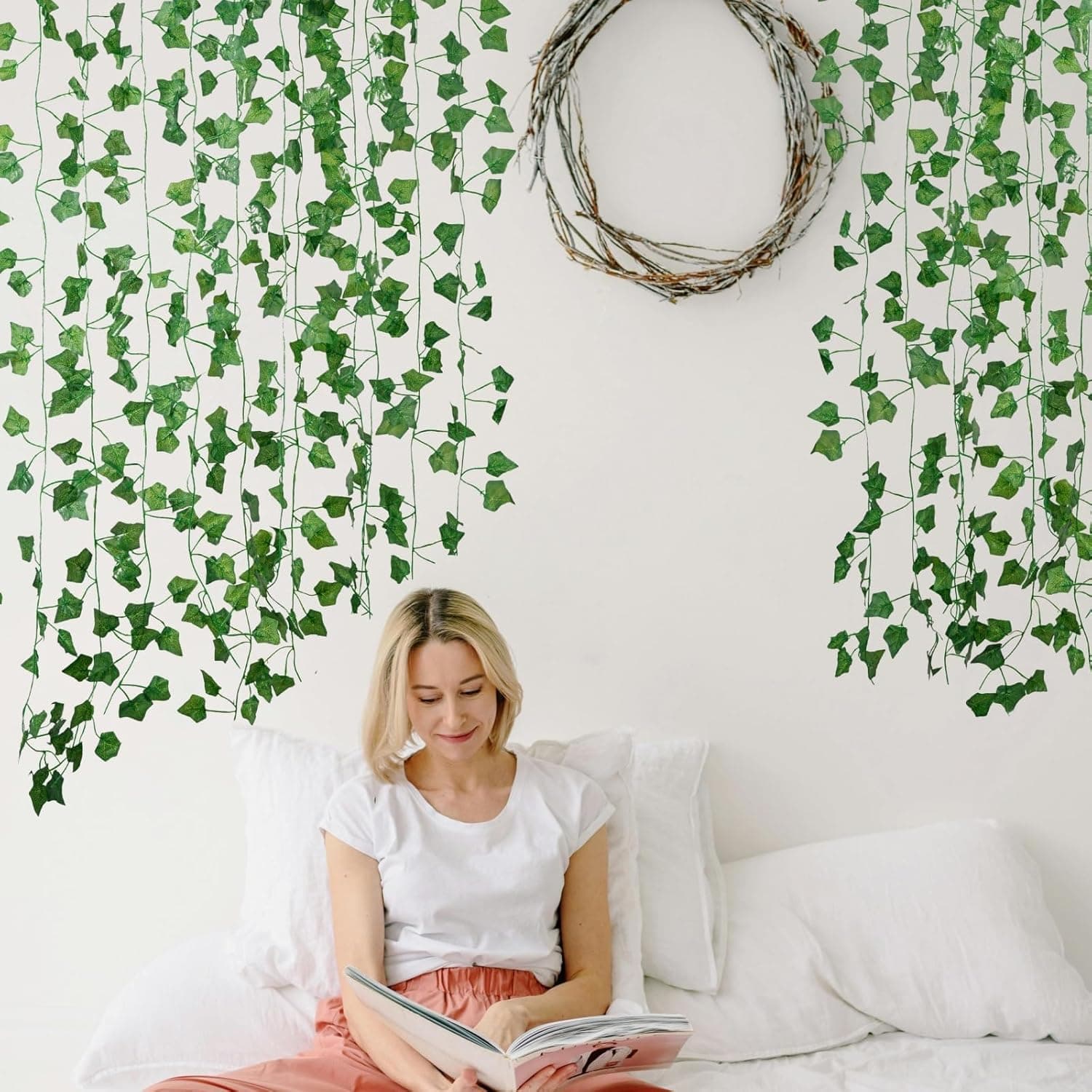 Fake Vines for Room Decor(12 Pack 84 Feet) Aesthetic Artificial Plant Ivy Leaves Hanging Greenery Garlands for Home Bedroom Wall Wedding Christmas Party Office Patio Outdoor Garden Décor 84FT 12PCS IVY - Image 4