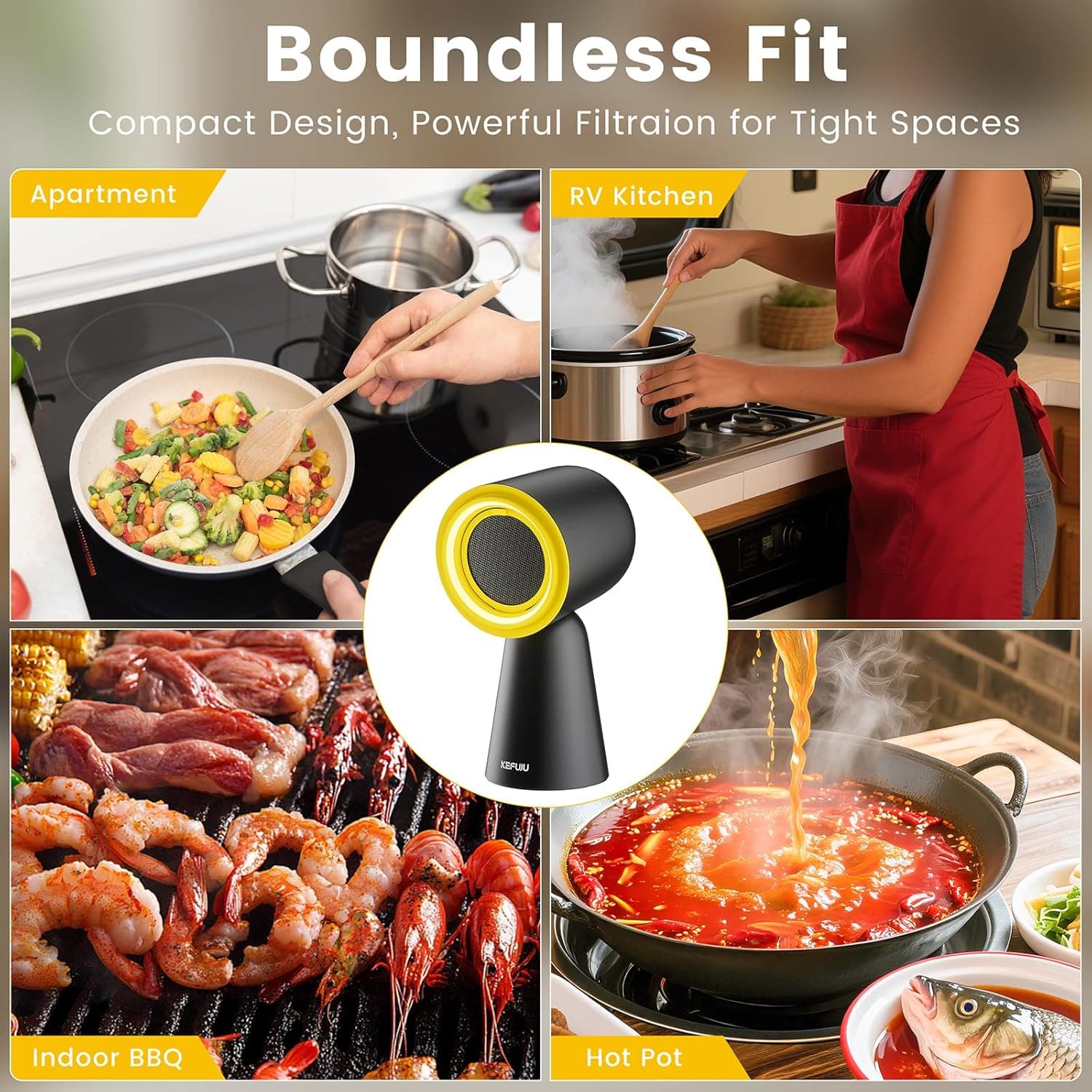 Campana Extractora Portátil, Ventilador de Cocina de Escritorio con 3 Velocidades, Ventilación Ajustable con Filtro de Aluminio Desmontable, Luz LED, Gran Taza de Recolección de Aceite para BBQ Interior, Cocción de Olla Caliente y RV - Image 6