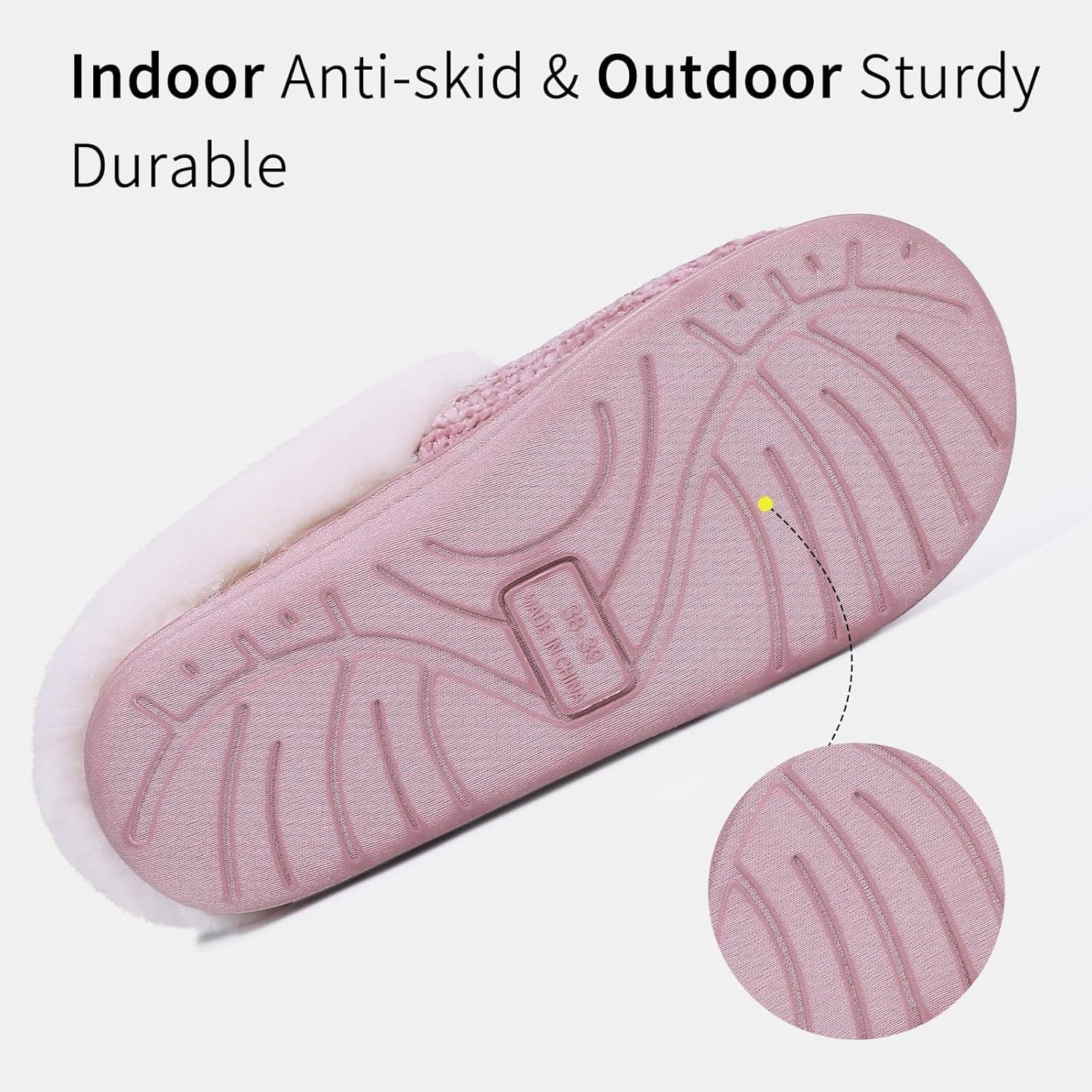 Evshine Warm Knit House Slippers for Women Comfy Wool-Like Lined Chenille Slippers with Memory Foam and Indoor Outdoor Soles 8-9 Pink - Image 6