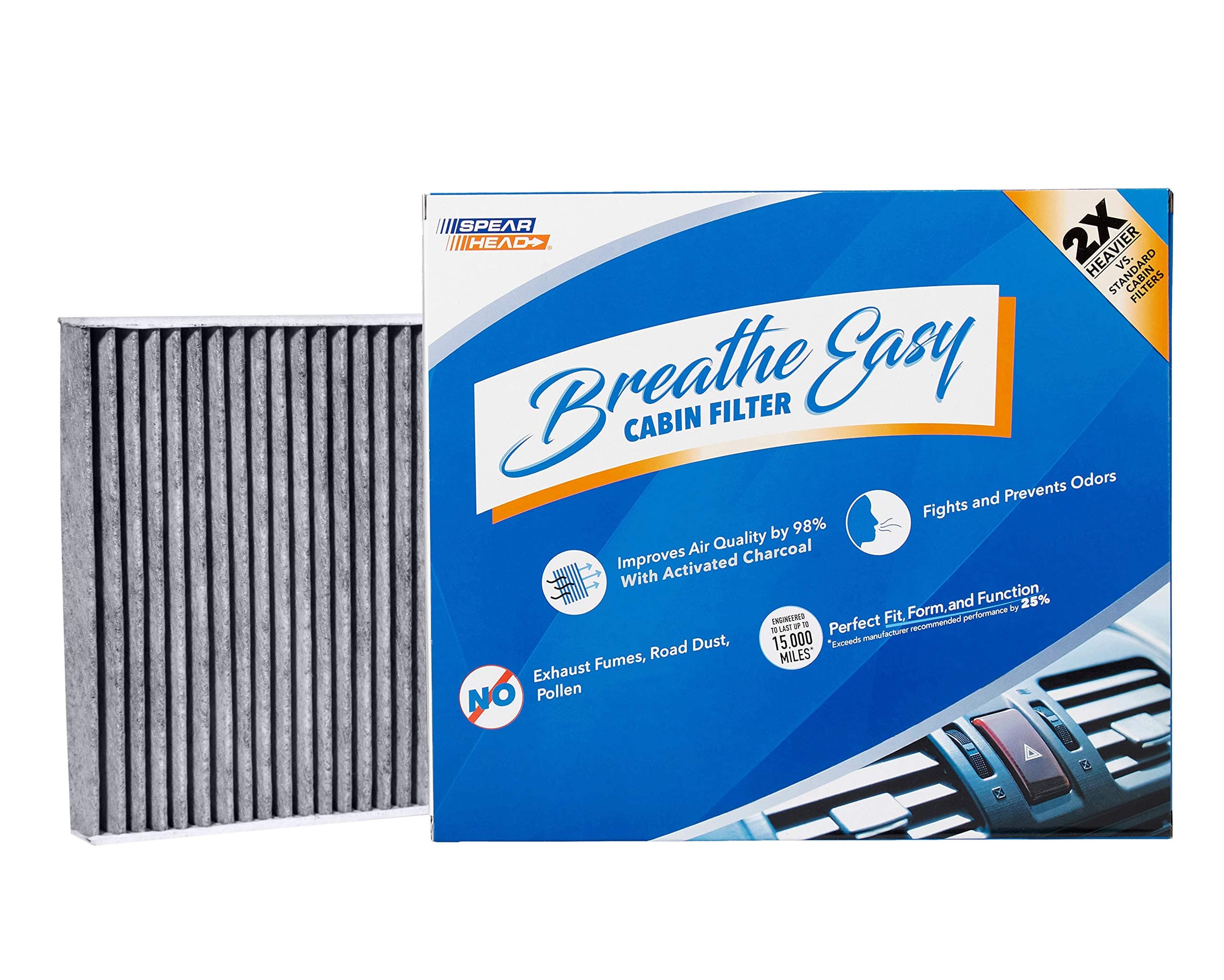 Filtro de Cabina Breathe Easy de Defensa contra Olores Spearhead | Compatible con varios Toyota/Lexus/Subaru 2016-25, CX-9 2016-23 como OEM | Hasta 25% más duradero con Carbono Activado (BE-157) BE-157 1-Pack
