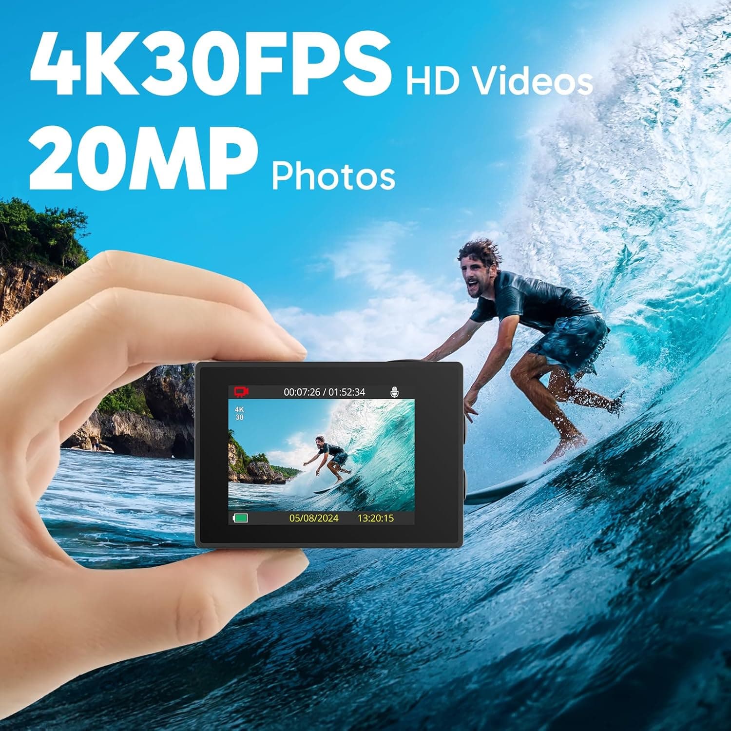 AKASO EK7000 4K30FPS 20MP WiFi Action Camera with EIS Ultra HD 131FT Waterproof Underwater Camera Remote Control 4X Zoom Support External Microphone Black - Image 3
