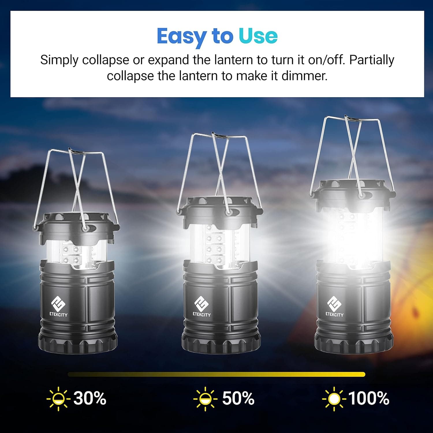 Etekcity Lantern Camping Essentials Lights, Led Flashlight for Power Outages, Survival Gear and Supplies for Emergency, Hurricane Preparedness Items , Battery Operated Lamp, 2 Pack, Black - Image 5