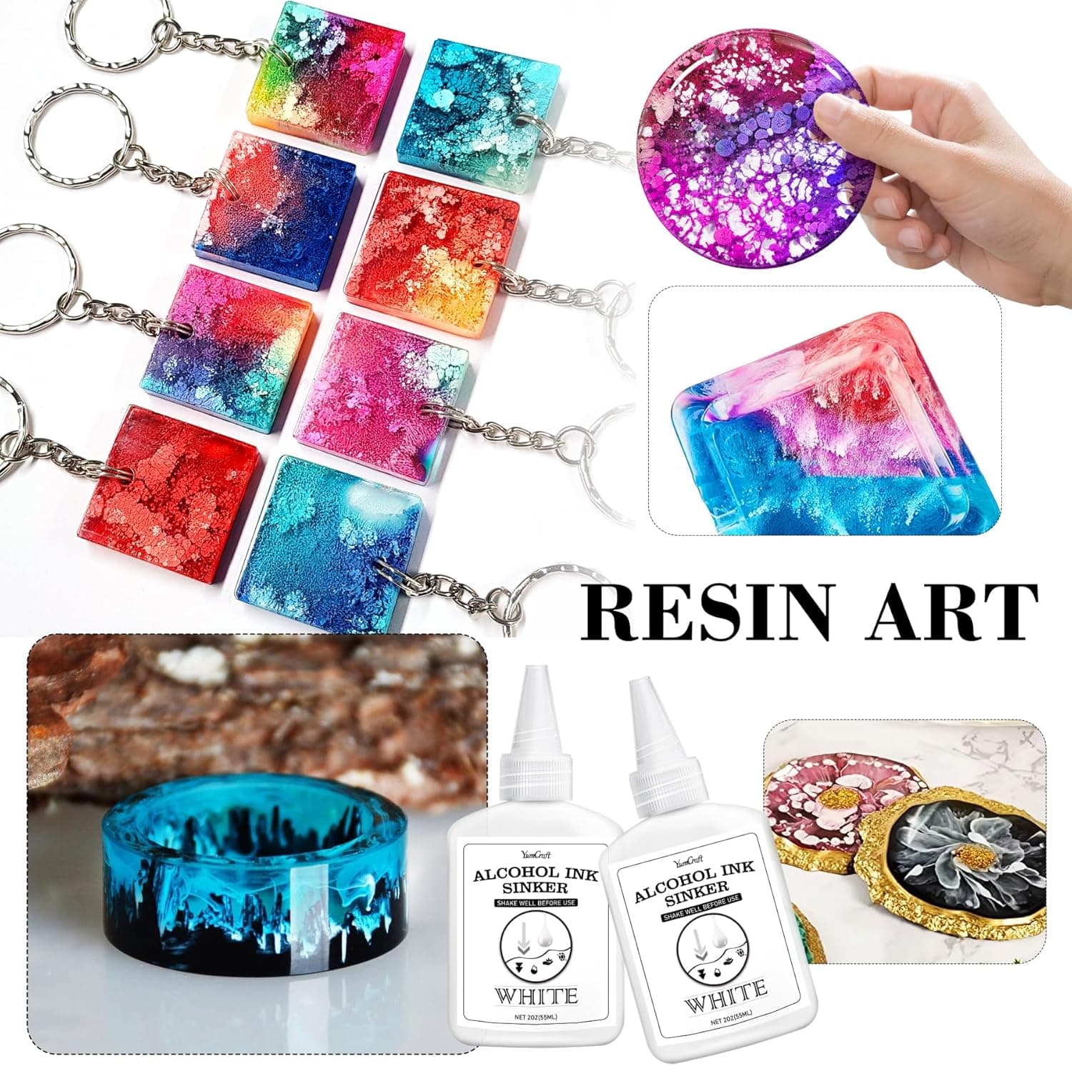 White Alcohol Ink for Epoxy Resin - 4 Ounce White Color Alcohol-Based Resin Ink for Resin Petri, Resin Tumblers, Coaster Making, White Alcohol Paint Epoxy Resin Pigment for Painting, Yupo, Resin Art - Image 8