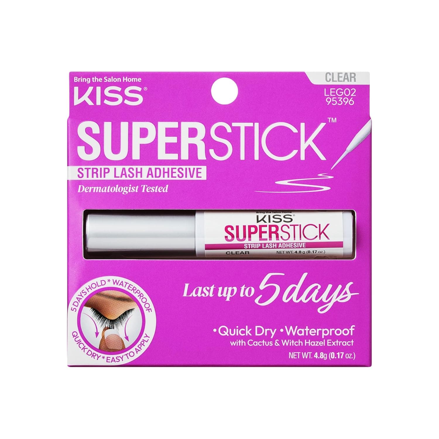 KISS Super Stick 5-Day Extended Wear Strip Lash Adhesive, Quick Drying Lash Glue, Witch Hazel & Cactus Extract Infused, Brush Applicator, Net Wt. 4.8g (0.17 oz.), Clear - Image 2