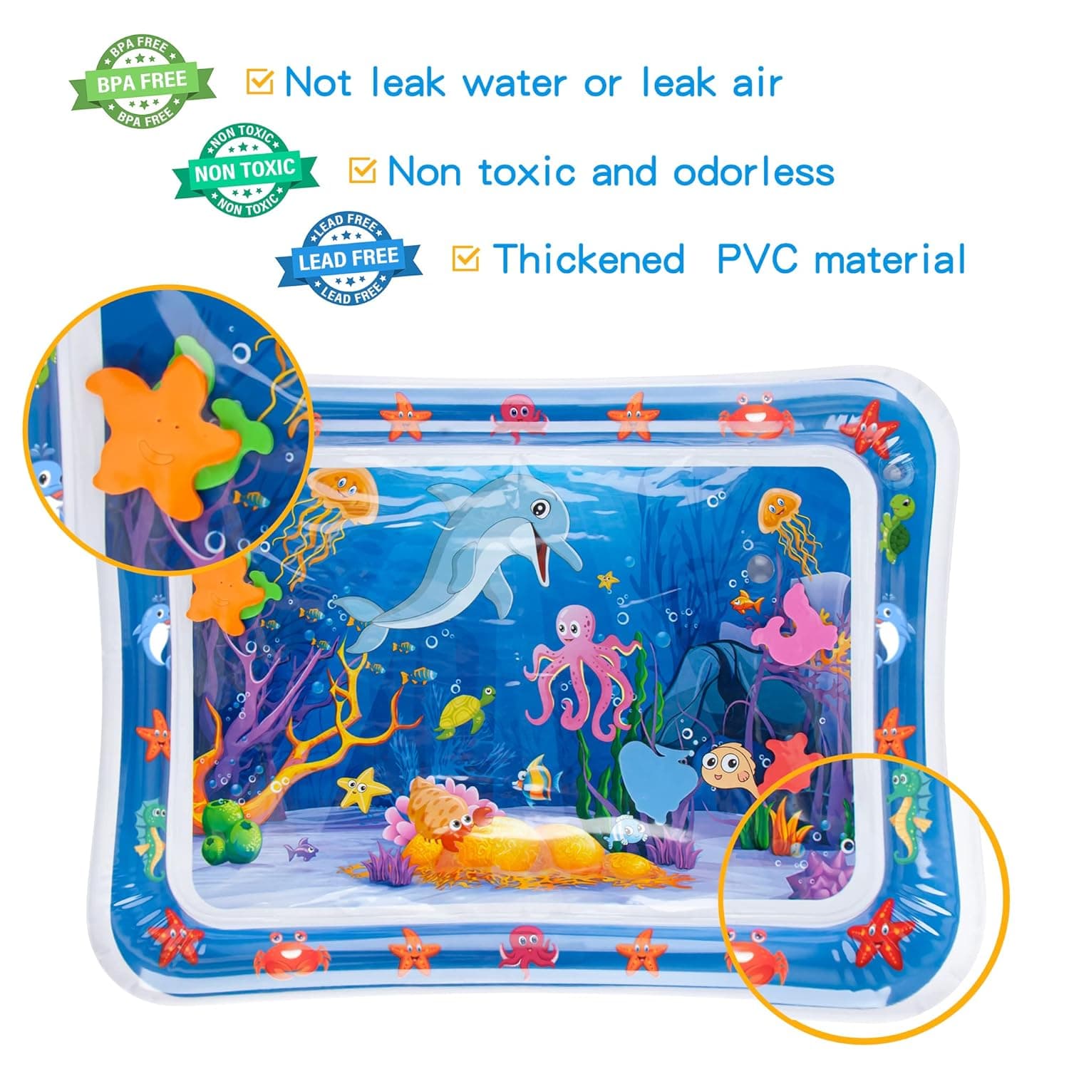 Tummy Time Water Mat丨Inflatable Tummy Time Water Play Mat for Babies, Infants and Toddlers 3 to 12 Months Promote Development Toys Baby Gifts Blue - Image 6