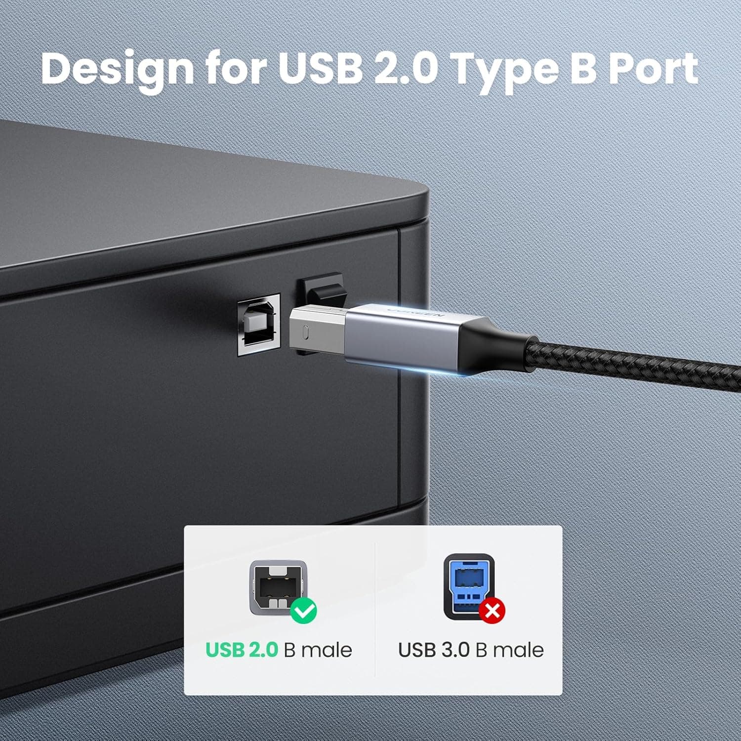 UGREEN USB B to USB C Printer Cable 3 FT, Nylon USB B to USBC Cable for MacBook Pro/Air, MIDI Cable Compatible with MIDI Keyboard/DJ Controller/DAC/Yamaha Casio Digital Piano for iPad 3 FT Silver - Image 7