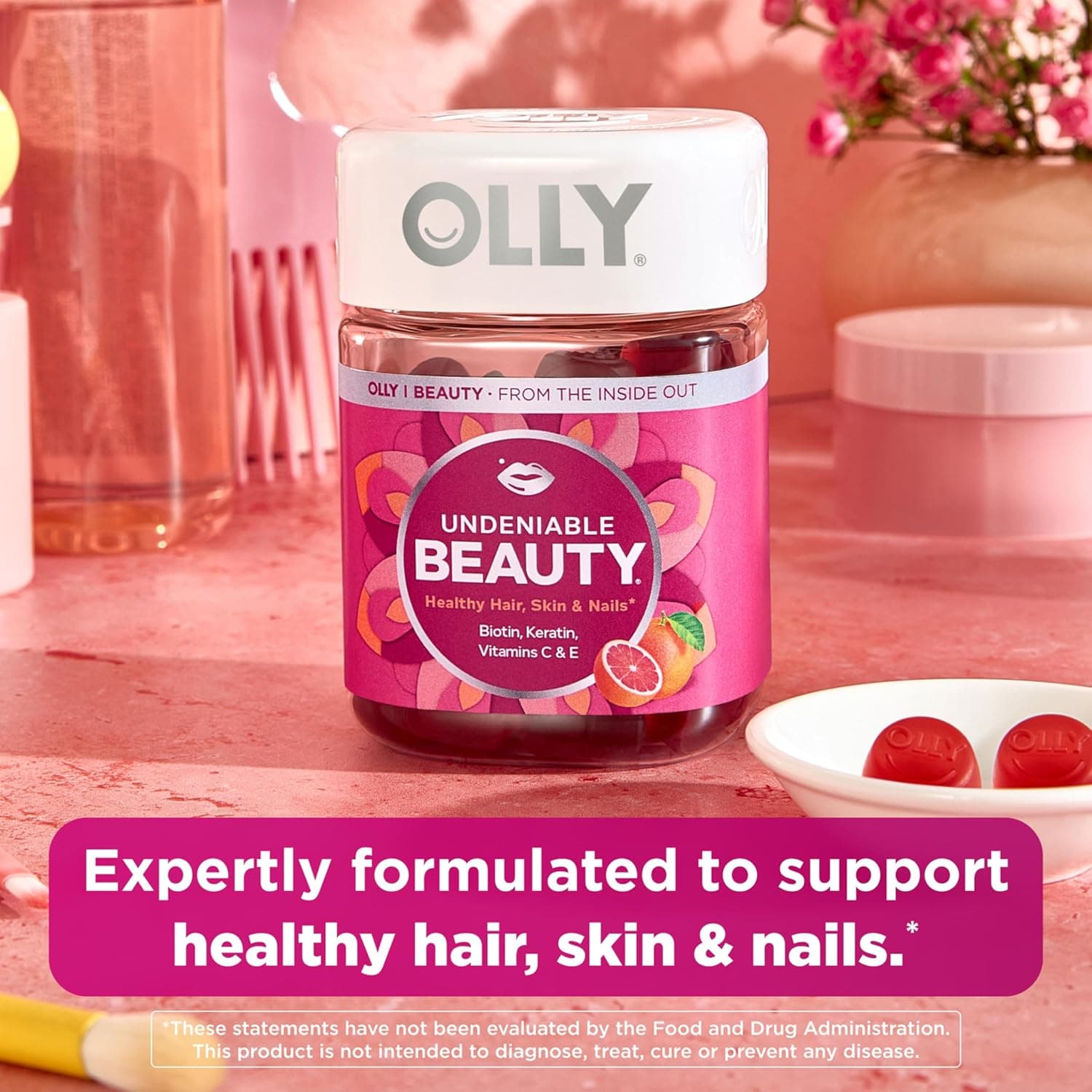 OLLY Undeniable Beauty Gummy, Para Cabello, Piel, Uñas, Biotina, Vitamina C, Queratina, Suplemento Masticable, Pomelo, Suministro de 30 Días - 60 Conteo (Paquete de 1) - Image 3