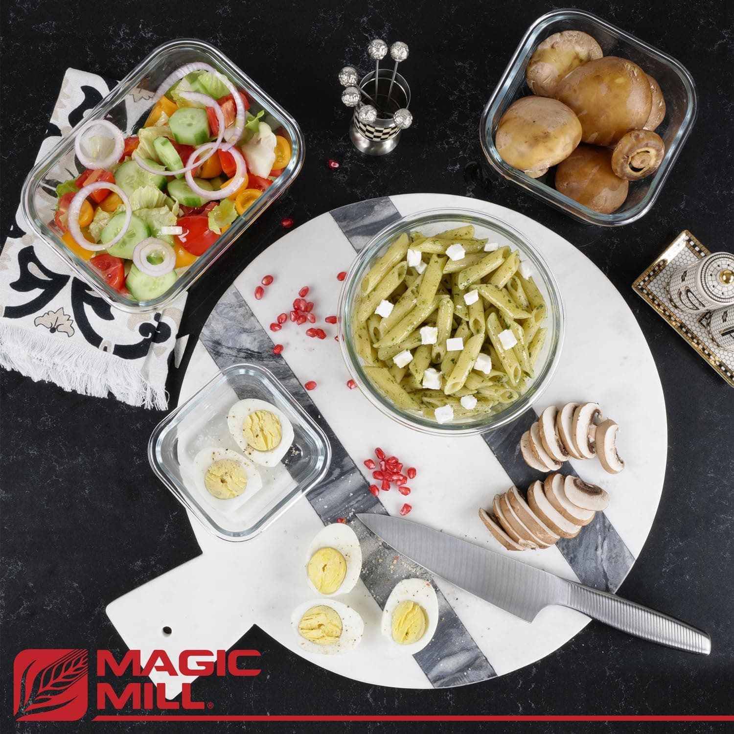 Magic Mill Borosilicate Glass Food Storage Containers with lids Set | Ultimate 24pc Sets with 12 Bowls & 12 Airtight Locking Lids for Lunch & Meal Prep, Safe for Oven, Freezer, Dishwasher, BPA-Free Black - Image 4