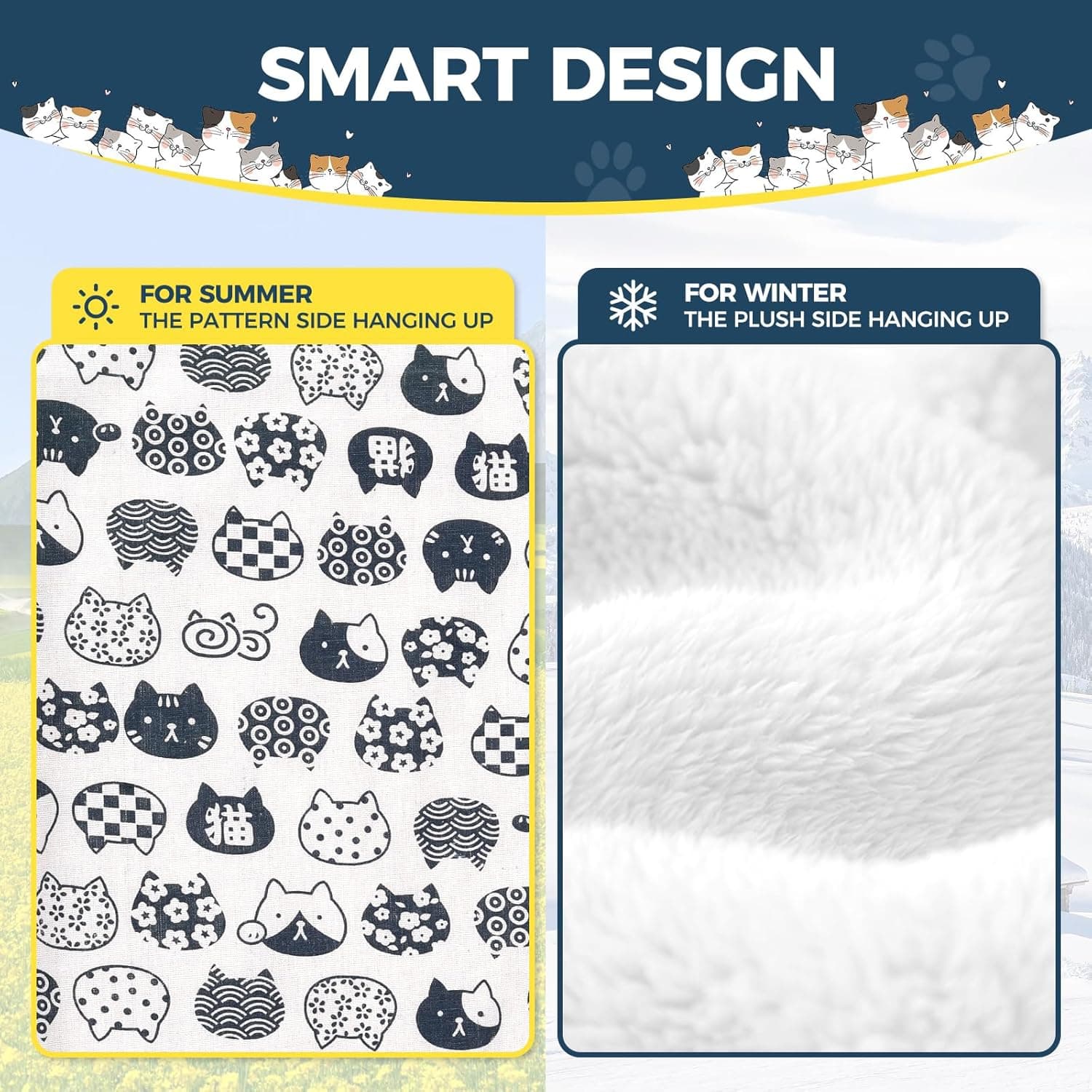 Cat Hammock for Cage Hanging Reversible 2Pack,Pet Hammock Bed Adjustable,Soft Sleeping Hammock for Cats,Ferret,Puppy,Rabbits,Small Animals (M, CAT) CAT M - Image 4