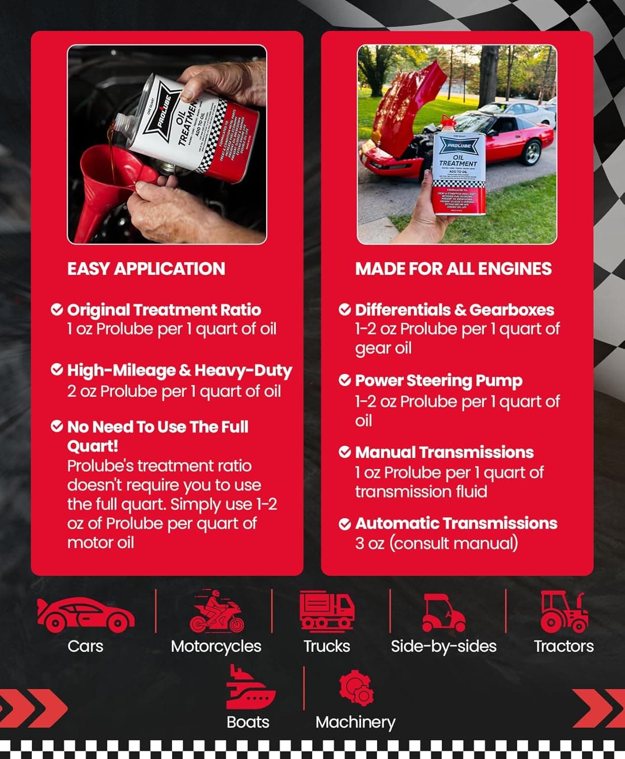 Prolube Tratamiento de Aceite - Aditivo para Aceite de Motor para Motores de Gas y Diésel - Reduce el Desgaste, Ruido, Vibración - Mejora la Economía de Combustible y Caballos de Fuerza - Funciona en Transmisiones y Diferenciales (1QT) - Image 4