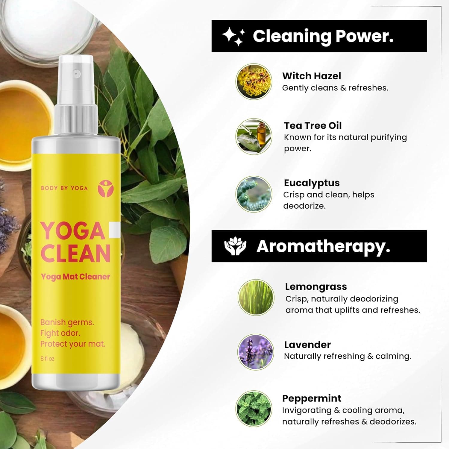 Yoga Clean – Eco-Friendly Yoga Mat Cleaner & Deodorizing Spray | Neutralizes Sweat & Odor to Protect Your Mat | 8 oz Plant-Based Formula, Spa-Like Scent, Made in the USA Citrus Tea - Image 5