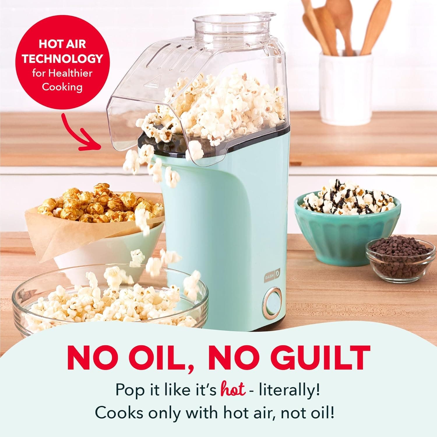 Dash Fresh Pop Popcorn Maker - Oil-Free, Air Popcorn Popper - With Measuring Cup & Recipe Guide - Perfect for Movie Nights - 16 Cups, Aqua Aqua 16 cups - Image 5