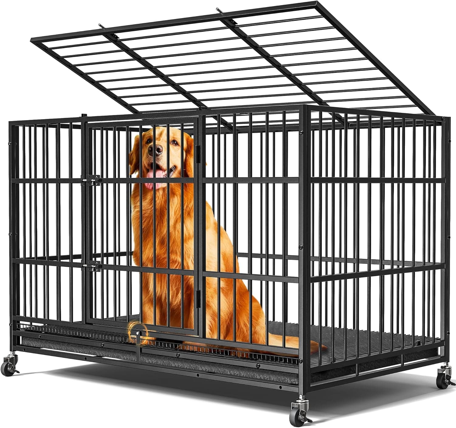 48"/38" Dog Crates for Large Dogs, Upgraded 4 Lockable Wheels, Removable Door, Dog Kennel Indoor, Max Load 300Lbs, Easy to Clean, Removable Tray, XL Dog Cage for Large and Medium Dogs 48 Inch - Image 2