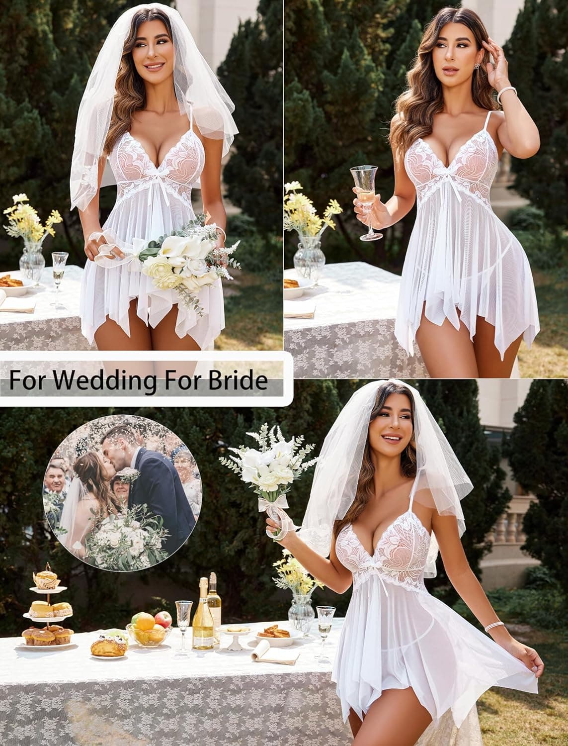 Avidlove Lingerie for Women Lace Babydoll Sleepwear Boudoir Outfits Plus Size Langeray XS-5XL B-white Medium - Image 3