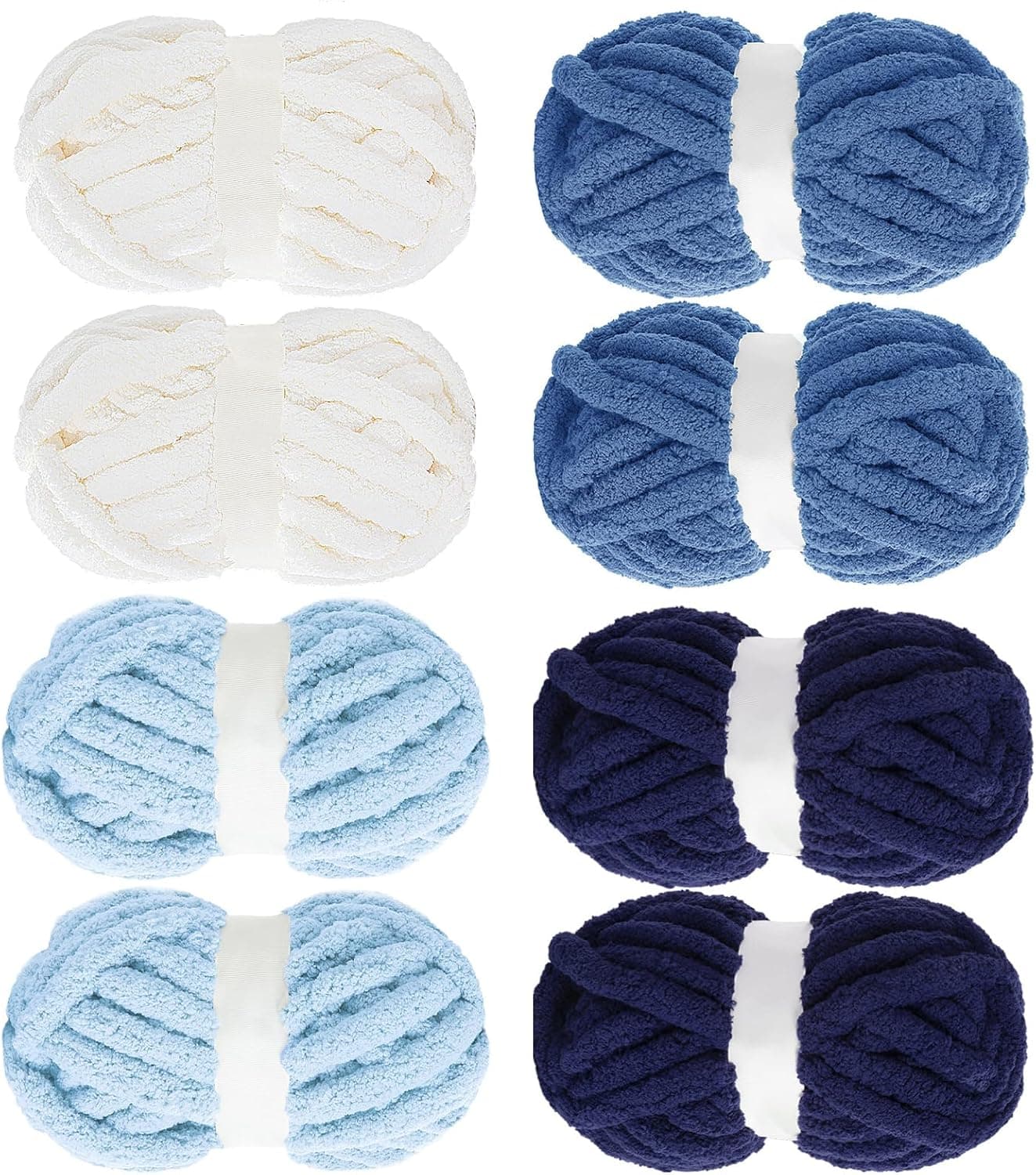 MABOZOO Assorted Chunky Yarn for Crocheting 8 Pack,Fluffy Jumbo Chenille Yarn,Soft Plush Yarn Bulky,Giant Thick Fuzzy Yarn for Hand or Arm Knitting,Cream & Multi Blue(31.7 yds,8 oz Each Skein) Cream & Multi Blue 8 Pack - Image 2