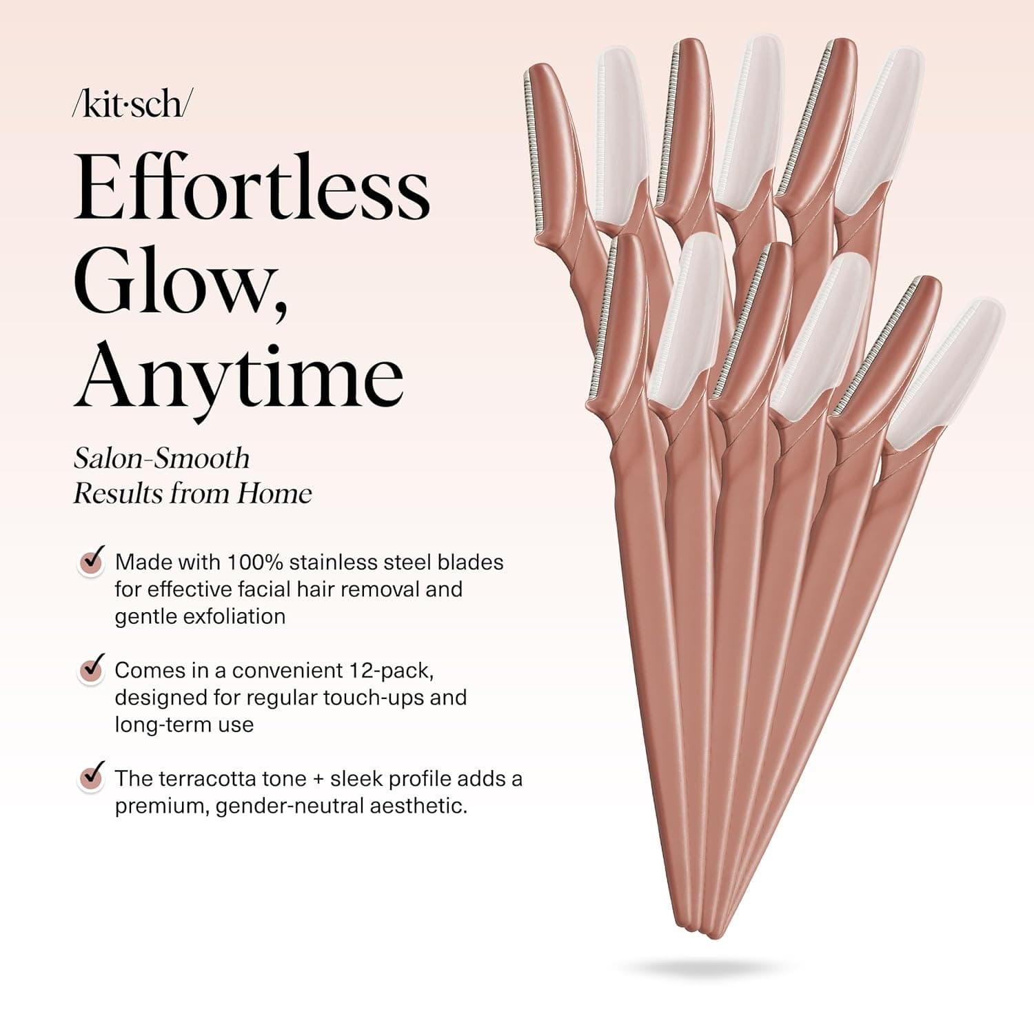 Kitsch Dermaplane Razor for Women Face – Face Razors for Women & Men, Eyebrow Trimmer & Face Shaver – Exfoliating Facial Razor & Skin Care Tool for Smoother Skin - Terracotta, 12 pcs 12 Count (Pack of 1) Terracotta - Image 3