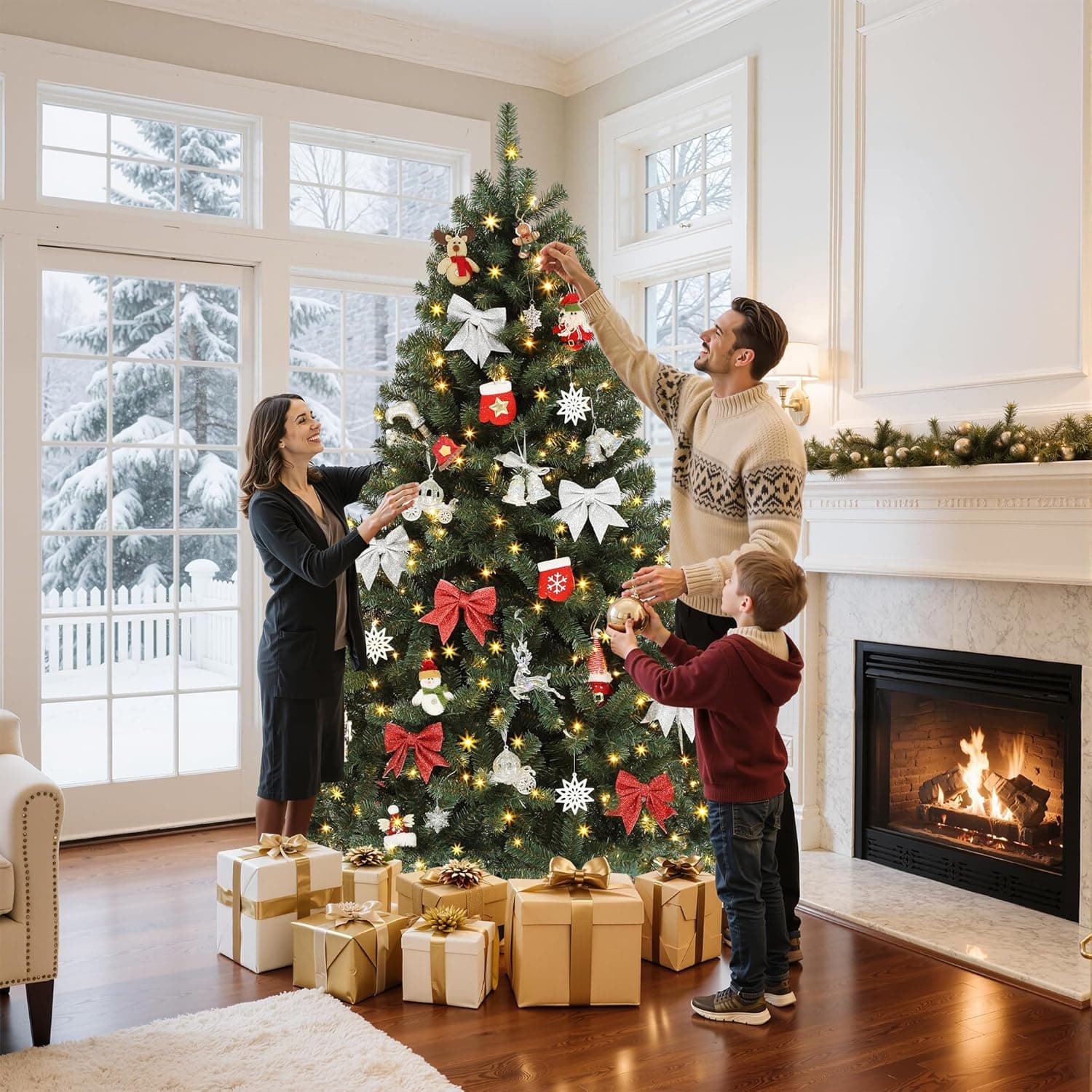 GOOBED Prelit Christmas Tree with Remote, 6 FT Green Christmas Tree with Hinged Branches & Foldable Stand, Artificial Xmas Tree Pre Lit with 250 LED Lights & Timer - Image 3