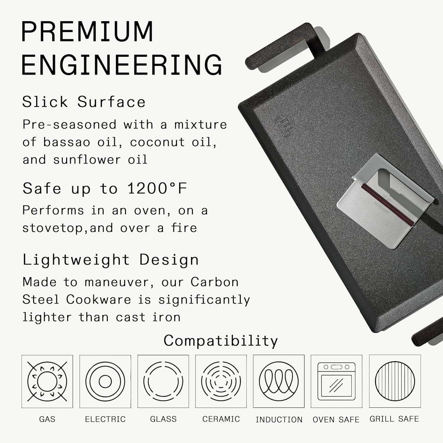 Made In Cookware - Carbon Steel Griddle + Grill Press - (Like Cast Iron, but Better) - Professional Cookware - Crafted in Sweden - Induction Compatible - Image 3