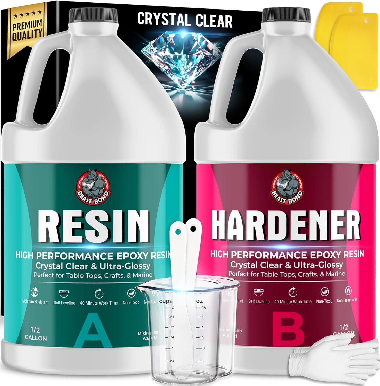 Epoxy Resin - Ultra-Gloss 1 Gallon Kit, Crystal Clear, Self-Leveling, UV & Impact Resistant Resin Kit for Art, Jewelry, Tables & Countertops, Easy 1:1 Mix, DIY Crafts - Image 2