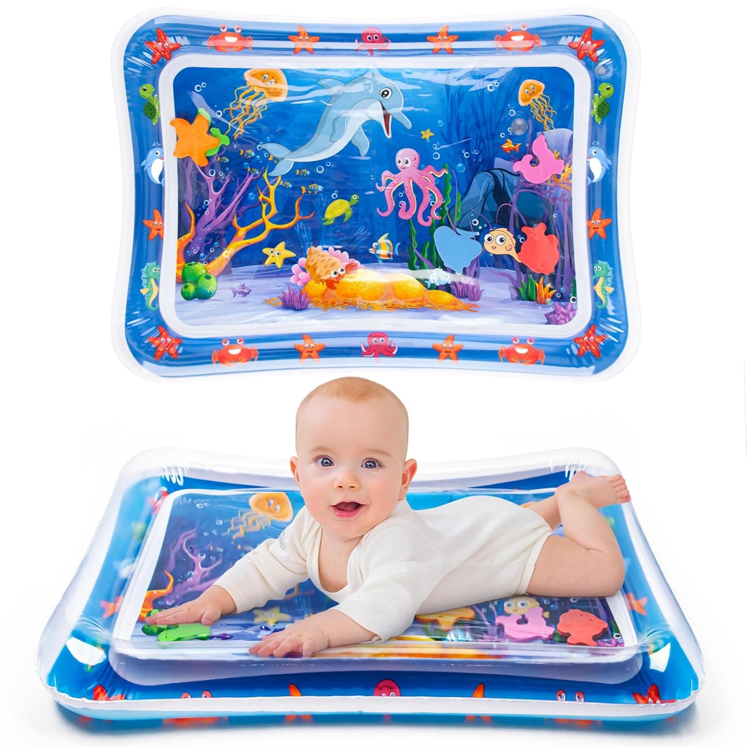 Tummy Time Water Mat丨Inflatable Tummy Time Water Play Mat for Babies, Infants and Toddlers 3 to 12 Months Promote Development Toys Baby Gifts Blue - Image 2