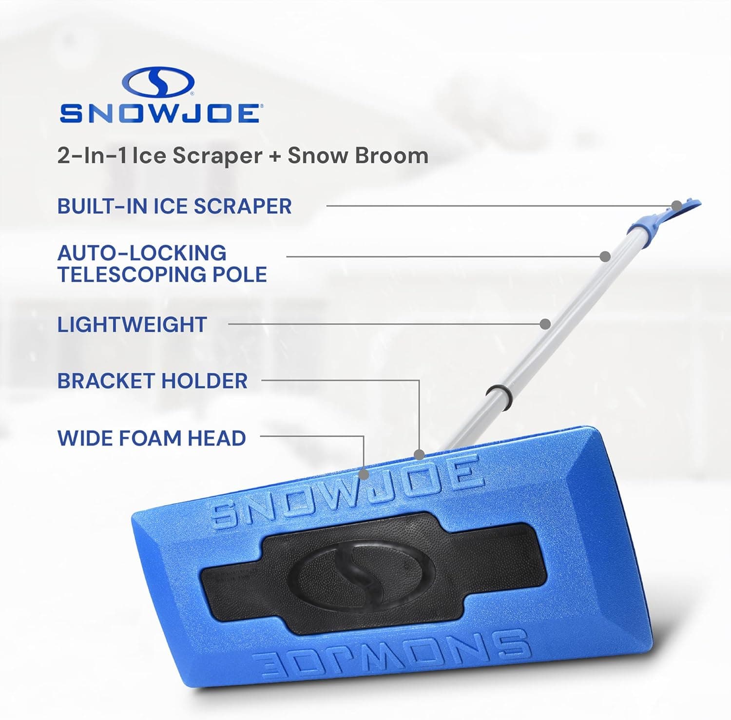 Snow Joe 18" Telescoping Snow Broom & Ice Scraper for Cars, No-Scratch Foam Brush - Long and Extendable Ice Removal Tool for Car Window and Automotive Windshield, SJBLZD Original Snow Broom - Image 3