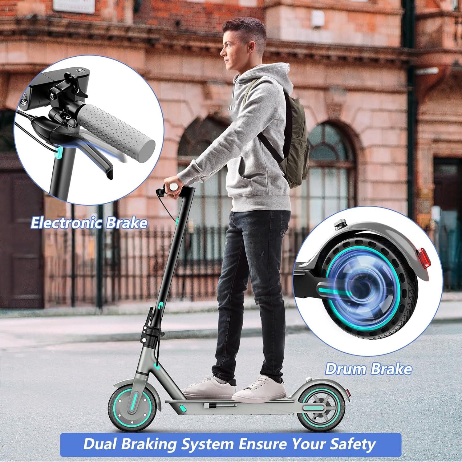 Electric Scooter Adult, 19/25 MPH Max Speed, 15-28 Miles Long Range, Foldable E Scooter with 8.5"/10" Tires, 350W/500W/600W Motor, Commuting Scooters with Dual Brakes 350W-7.8AH-15Miles-Blue - Image 6