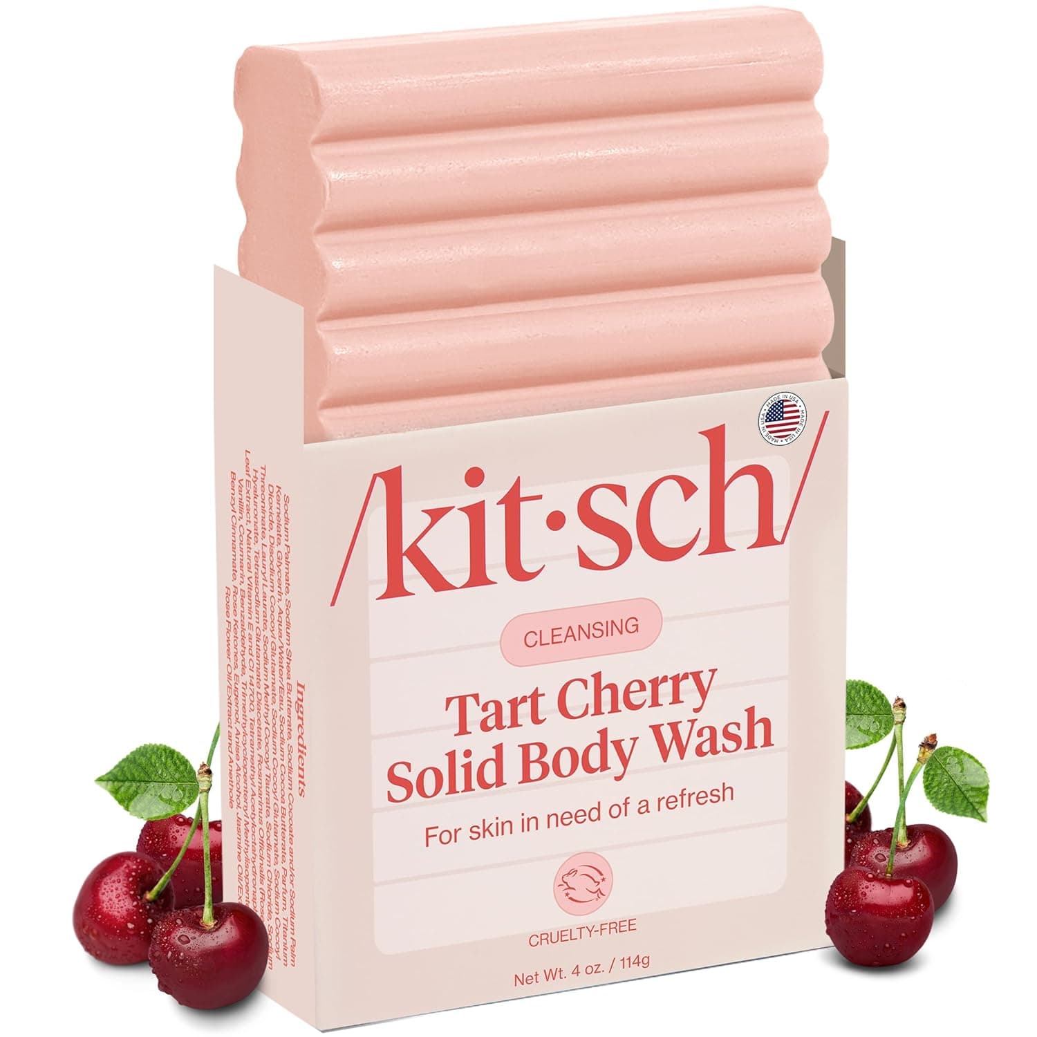 Kitsch Cleansing Tart Cherry Soap Bar with Refreshing Scent - Eco-Friendly Body Wash Women Love - Cherry Solid Bar Soap for Daily Use - Silicone, Sulfate and Paraben Free, Made in USA - 4oz - Image 2