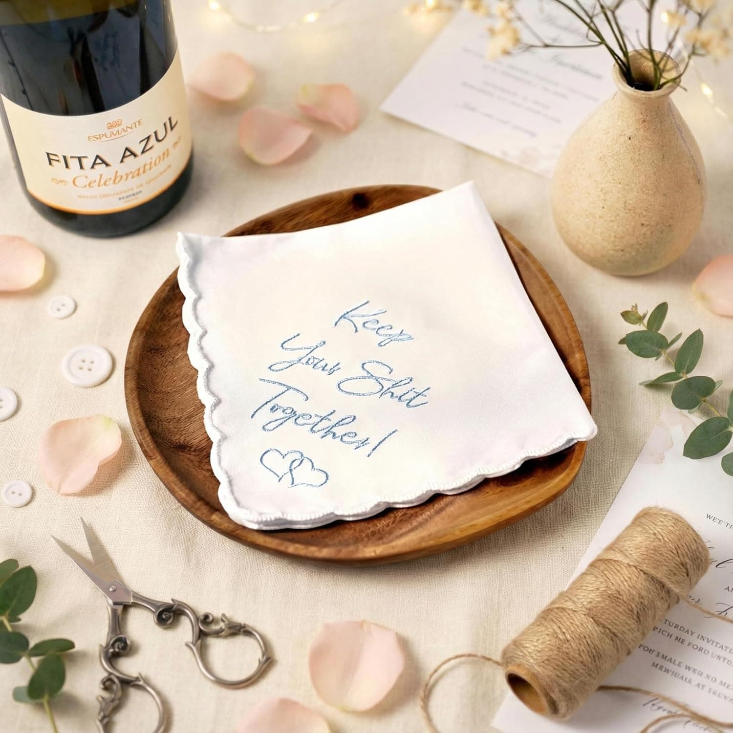 W&F GIFT Something Blue Wedding Gift Embroidered Handkerchief | Keep Your Shit Together! | Wedding Day Bride Gift - Image 4