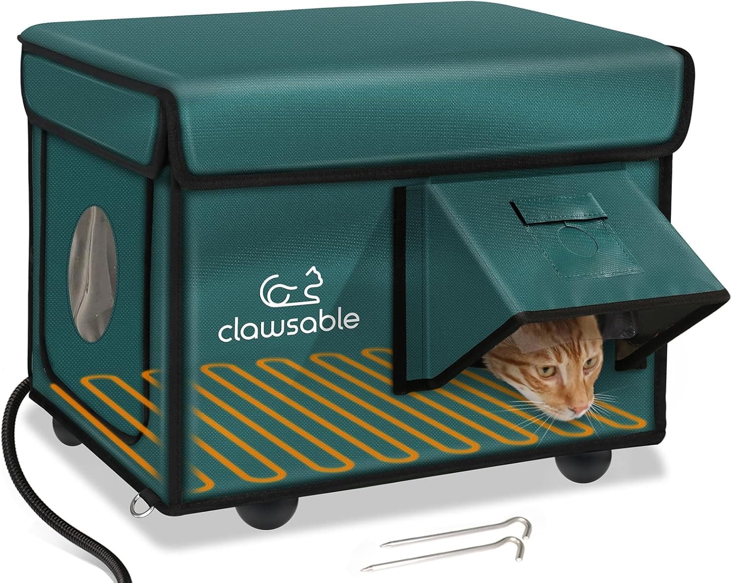 Indestructible Heated Cat House for Outside Cats Winter, 100% Weatherproof, Safe Escape Door, Insulated Outdoor Cat Shelter with Heater for Feral Barn Cat Kitty (Forest Green, 12.6"x16.5"x12.6") Forest Green 12.6"x16.5"x12.6" - Image 2