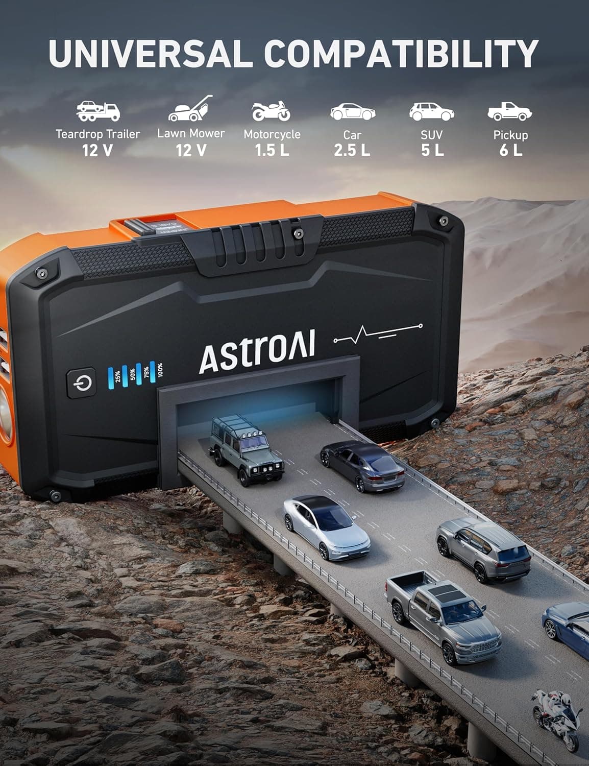 AstroAI S8 Arrancador de Batería para Auto, Paquete de Batería para Arrancar Autos de Hasta 6.0L Gasolina y 3.0L Diésel, Caja de Arranque Portátil de 12V con Linterna de 3 Modos y Cables de Arranque (Naranja) Naranja - 1500A (S8) - Image 4