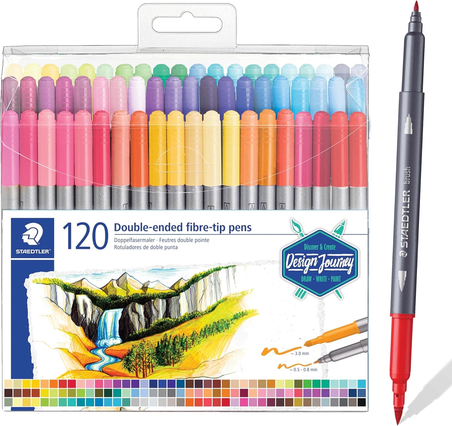 STAEDTLER Double-Ended Fiber-Tip Pens, Non-Permanent Ink, Fine & Bold Writing and Coloring Tips, 120 Assorted Colors, 3200 TB120, Multicoloured (3200 TB120ST) 120 Count (Pack of 1) - Image 2