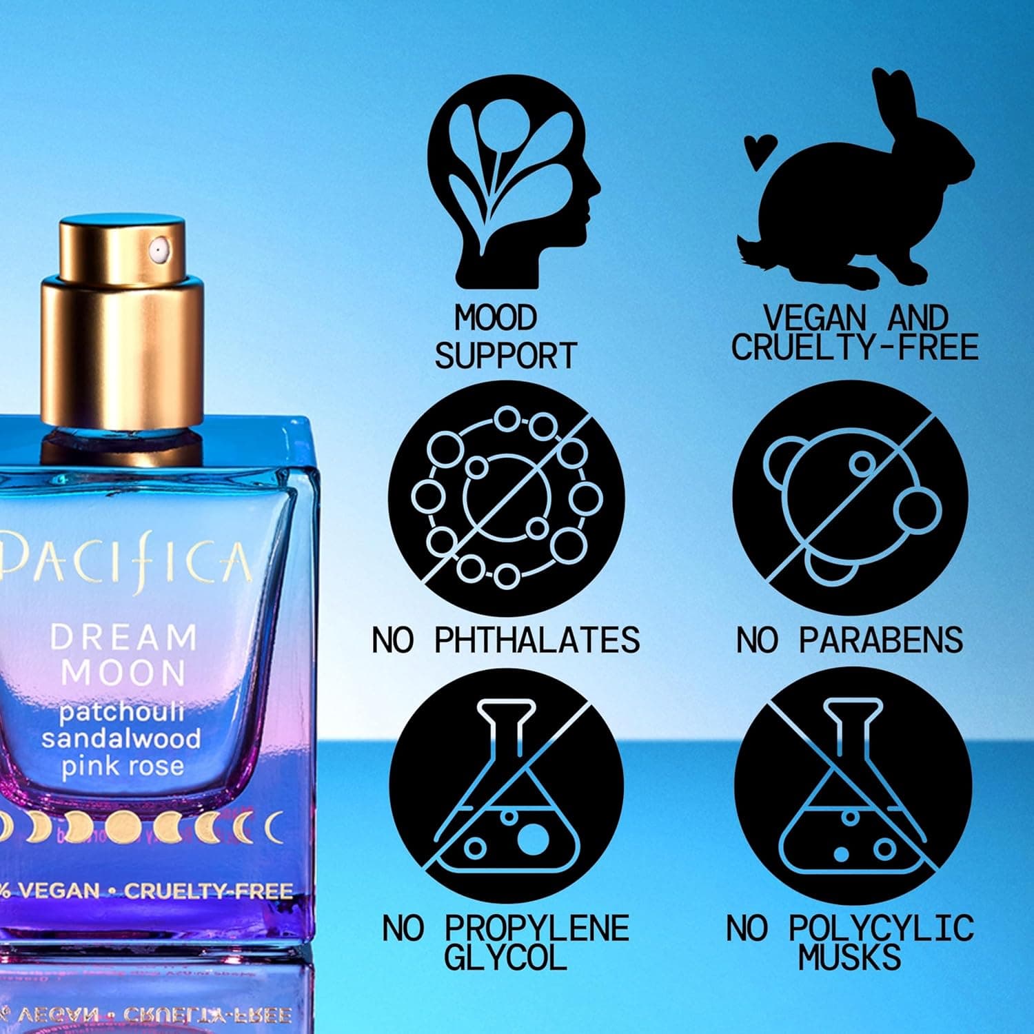 Pacifica Dream Moon Womens Spray Perfume 1 fl oz – Long-Lasting Floral Woody Fragrance for Her - Rose, Patchouli, Sandalwood – 100% Vegan, Cruelty-Free, Phthalate-Free Fragrance Dream Moon: Pink Rose, Sandalwood, Patchouli 1 Fl Oz (Pack of 1) - Image 5