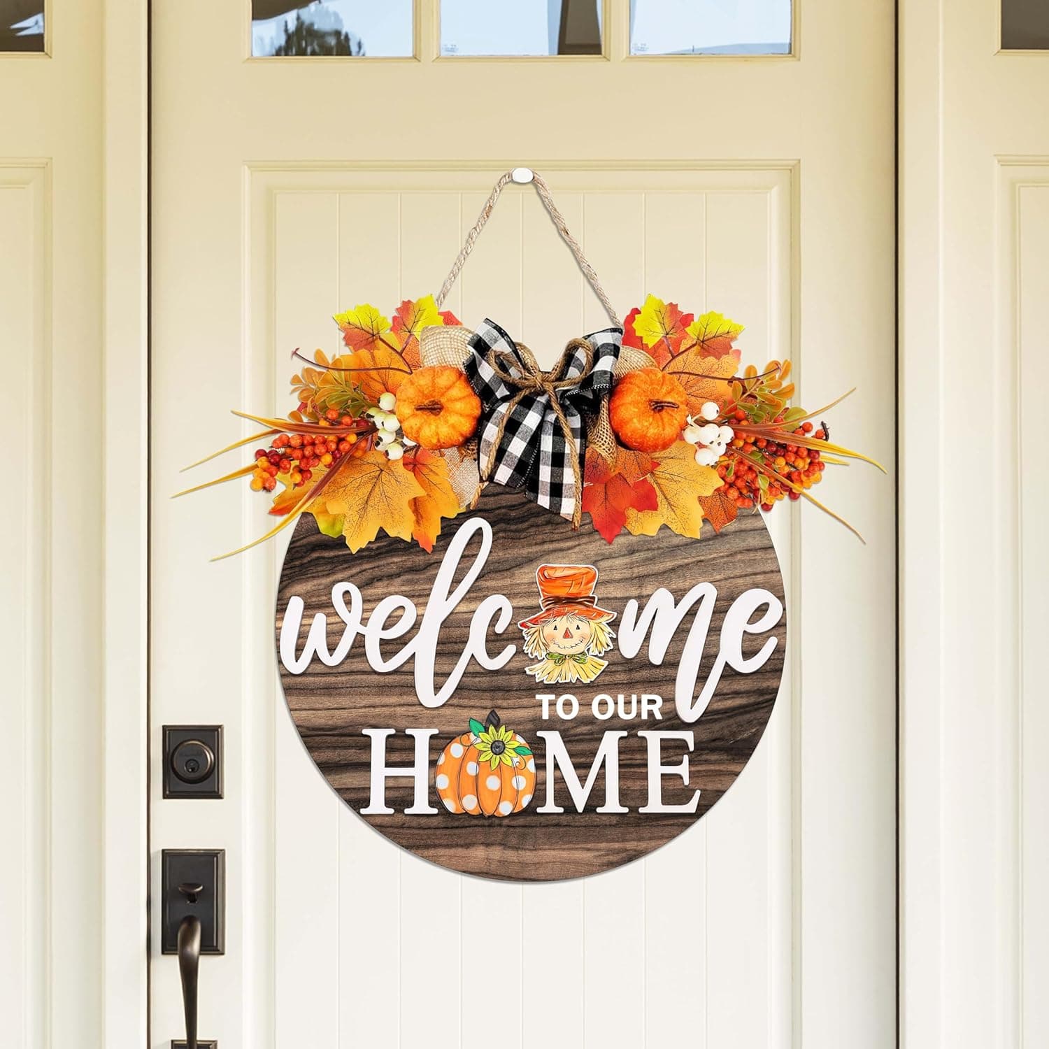 Interchangeable Welcome Sign for Front Door with 4 Seasonal Wreaths and 21 Changeable Icons, Farmhouse Rustic Outdoor Welcome Signs Porch, Holiday Spring Summer Winter Fall Decorations for Home Gifts - Image 10