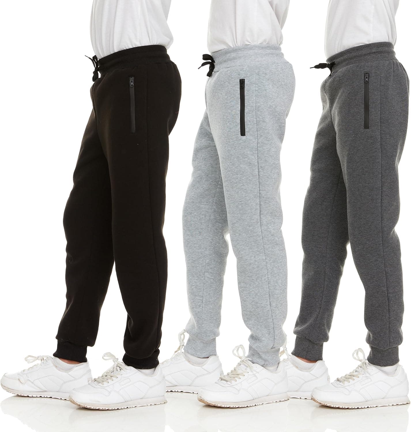 PURE CHAMP 3Pk Boys Sweatpants Fleece Athletic Workout Kids Clothes Boys Joggers with Zipper Pocket and Drawstring Size 4-20 X-Large Set1 - Image 2